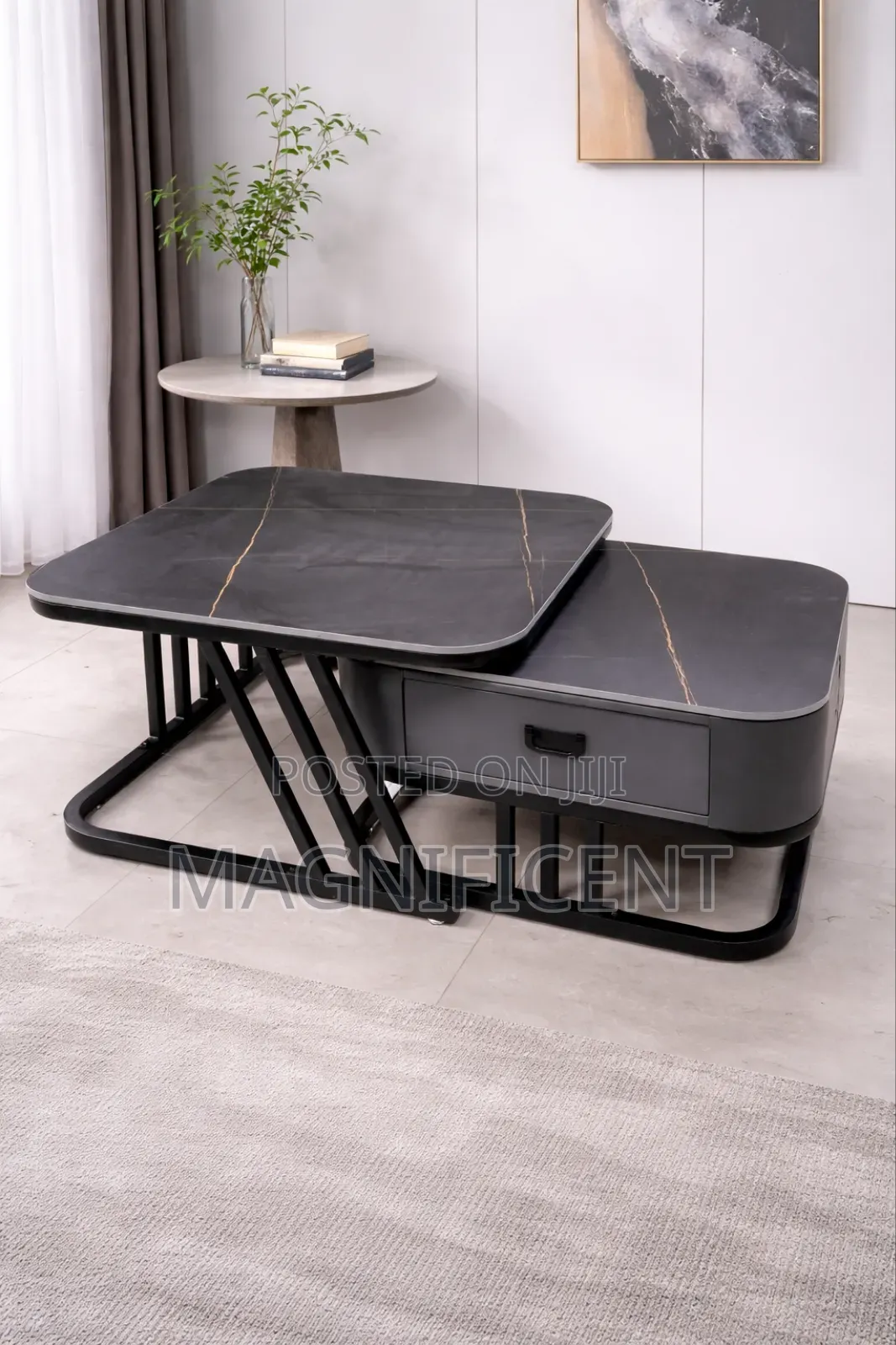 Premium Luxury Nesting Coffee Table Set With Drawer Modern Marble Top