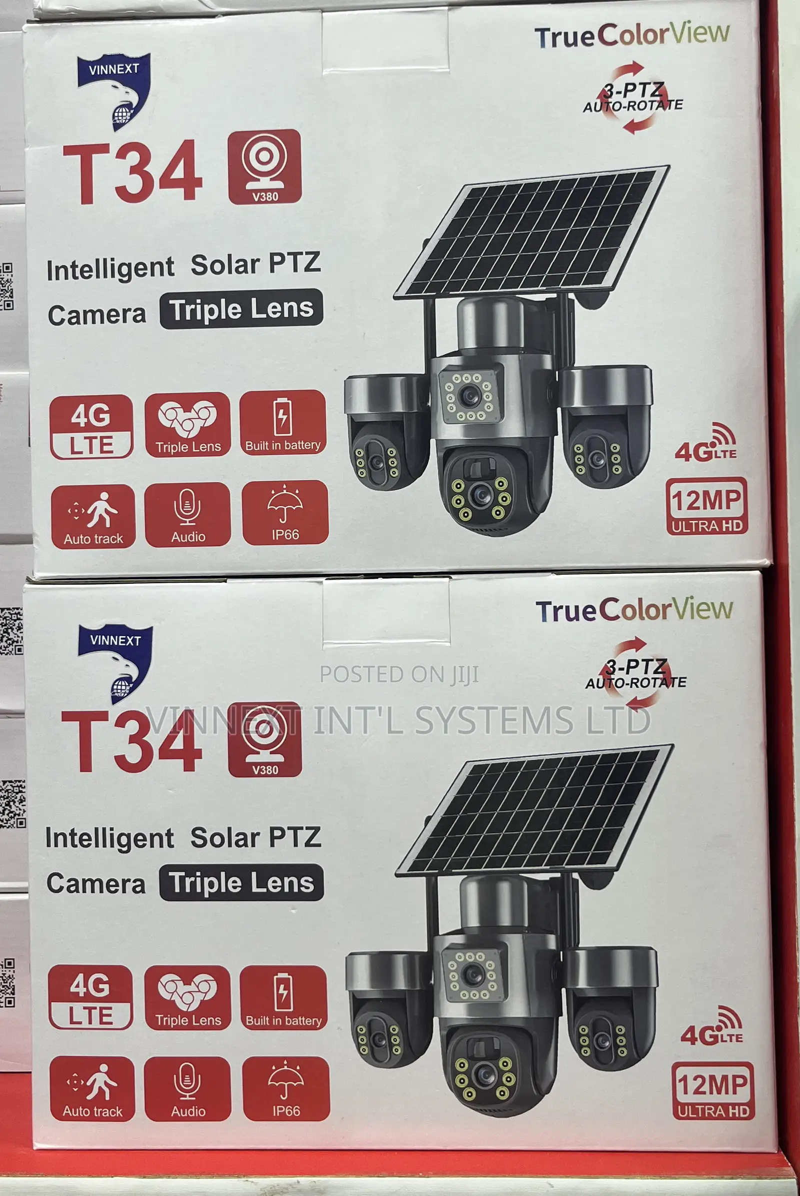 Vinnext T34 V380 Intelligent Solar PTZ Camera With Triple Lenses.