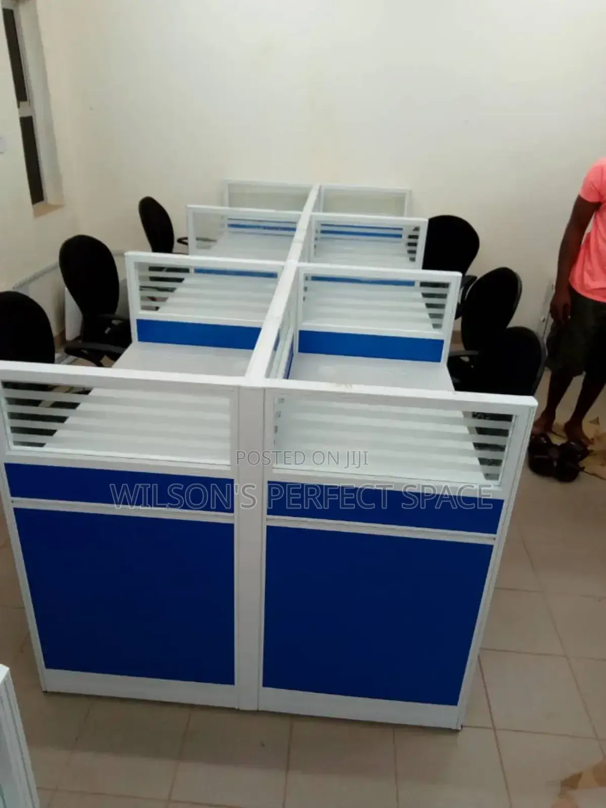 Blue Office Workstation Table by 6 Seaters