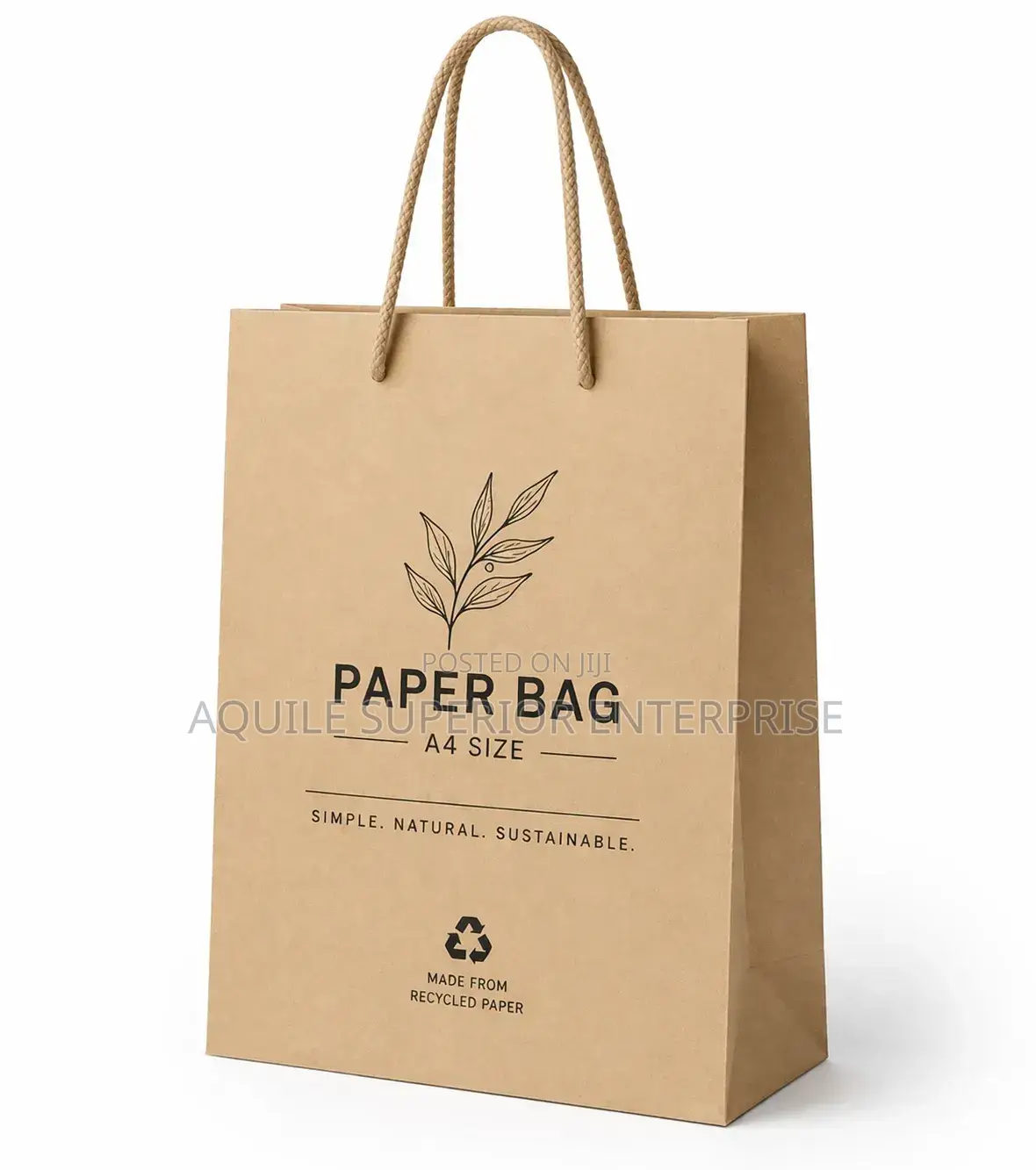 Customized Brown A4 Medium Paperbag,Rope Handle,110gsm,One Color Print
