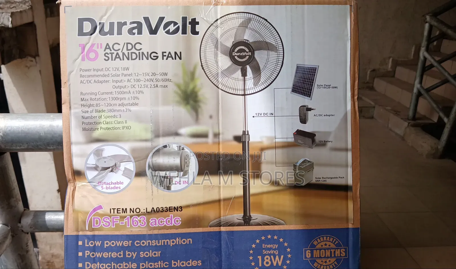 Duravolt 16" Ac/Dc Standing Fan (Energy Saving 18w) - Dsf 163acdc