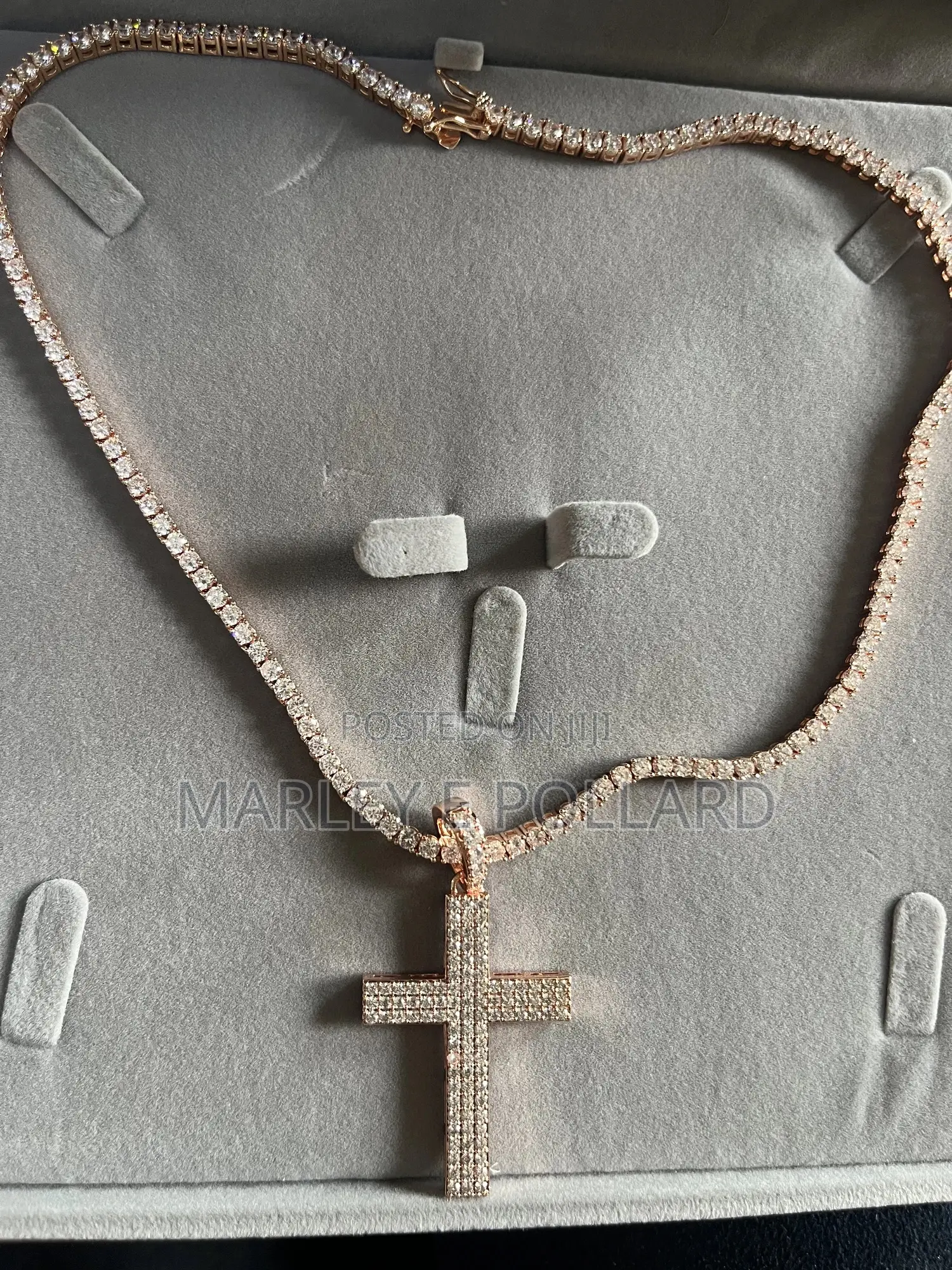 Carbon Diamond Rose Gold Pendant 14kt Plated Rope Chain Necklace