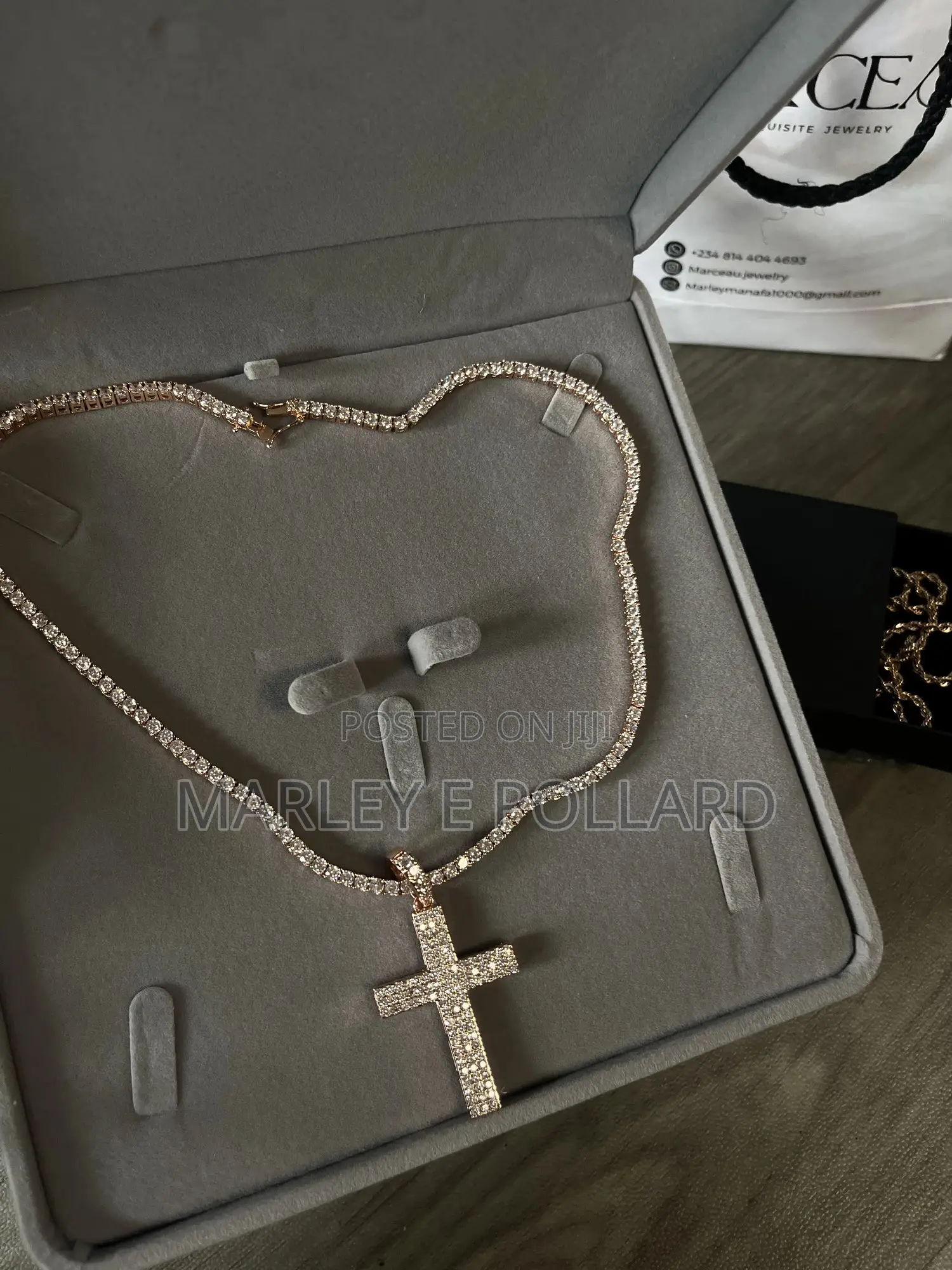 Carbon Diamond Rose Gold Pendant 14kt Plated Rope Chain Necklace