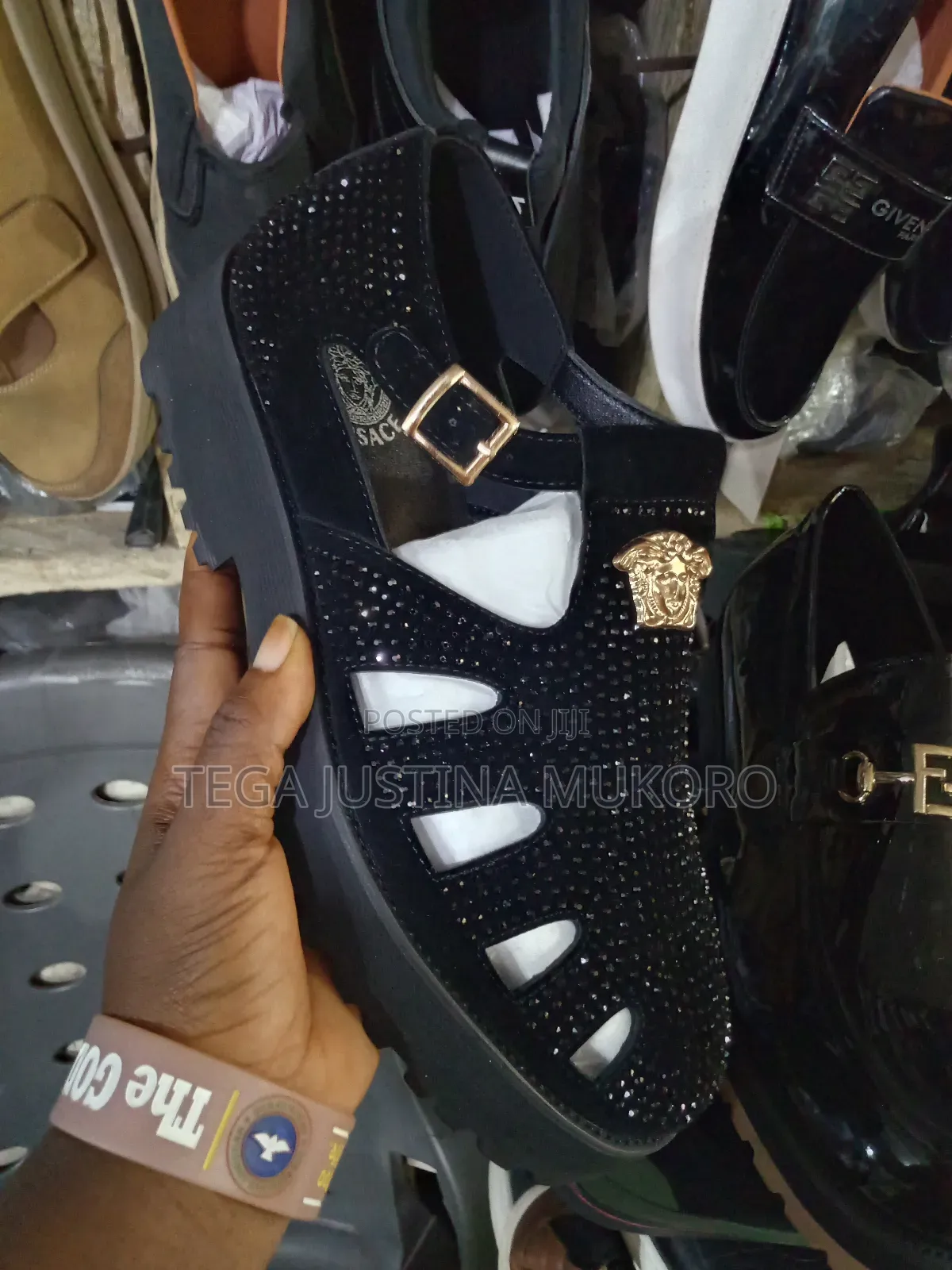 High Quality Stylish Versace Glittering Studded Sandals