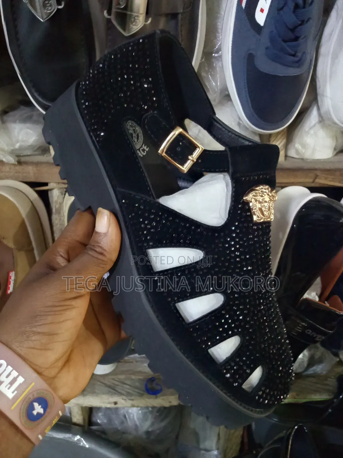 High Quality Stylish Versace Glittering Studded Sandals
