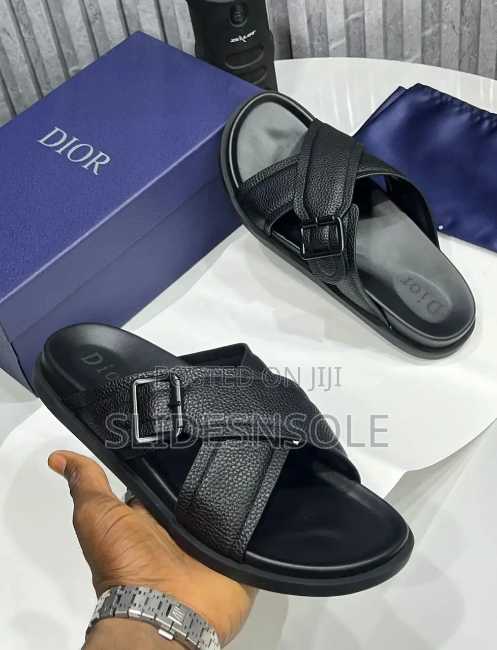 The Dior "D-Alpha" Grained Leather Slide