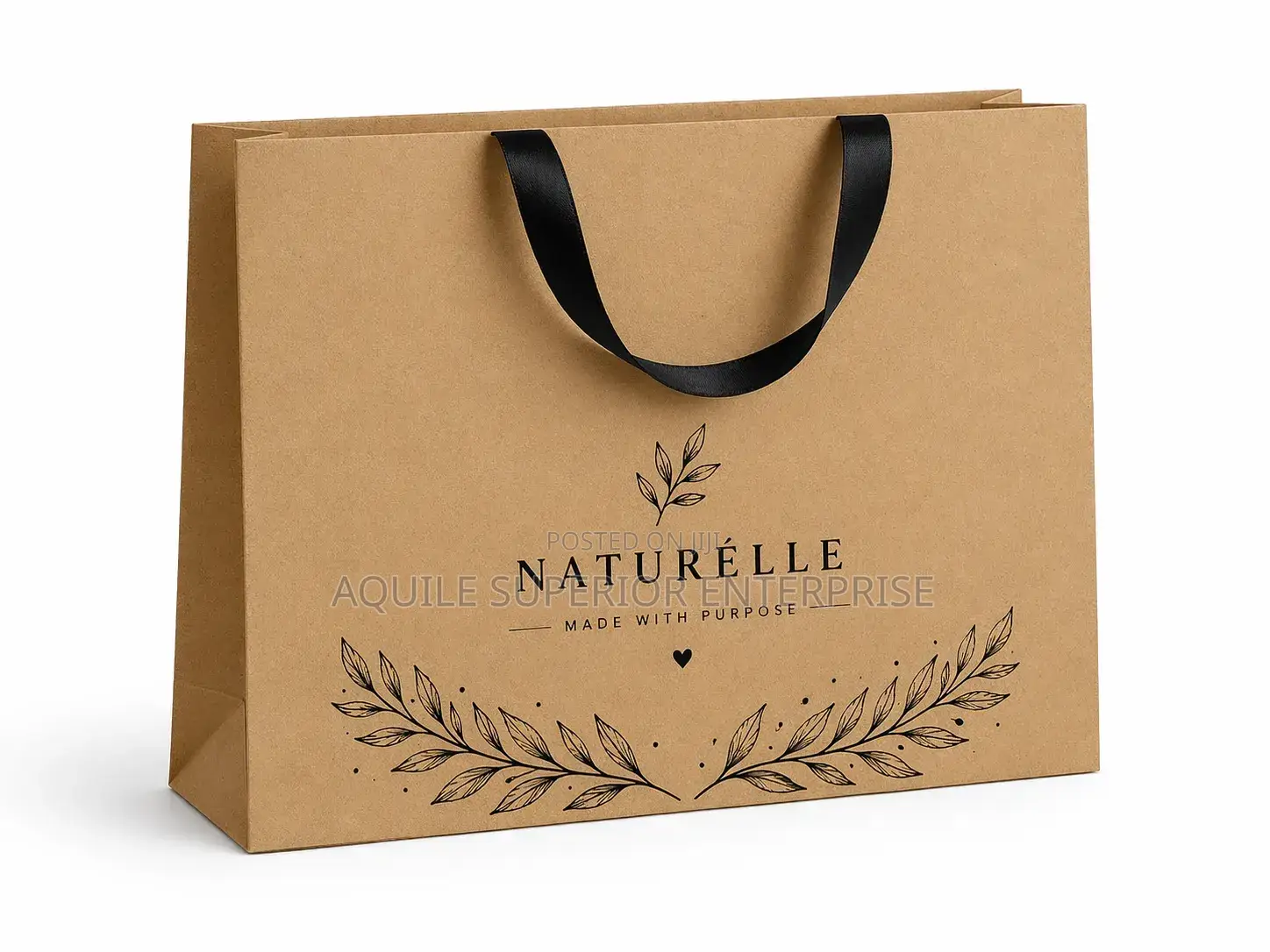 Brown A4 Landscape Paper Bag, Ribbon Handle, 110gsm, One Color Print