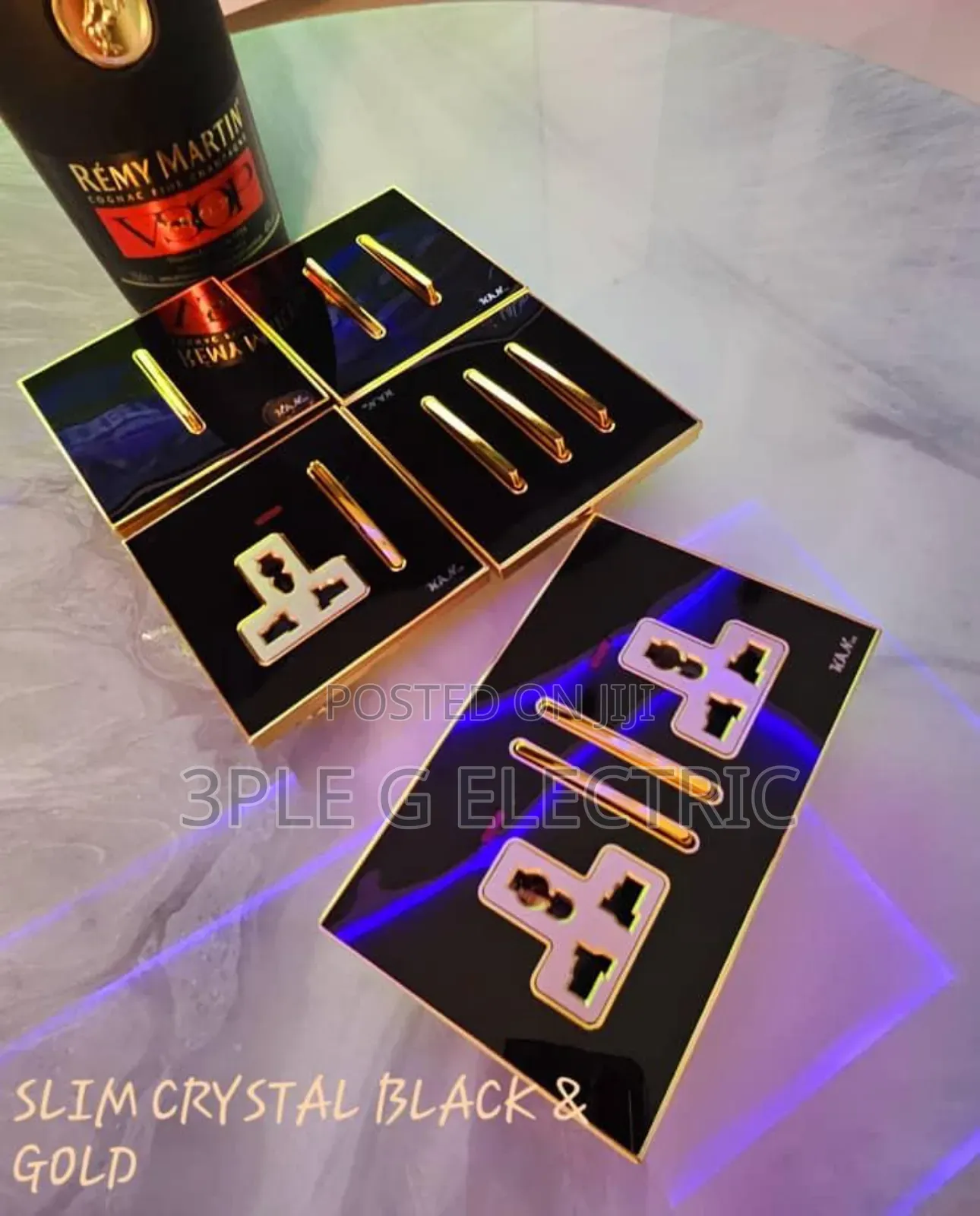 Slim Crystal Black and Gold Switches and Sockets