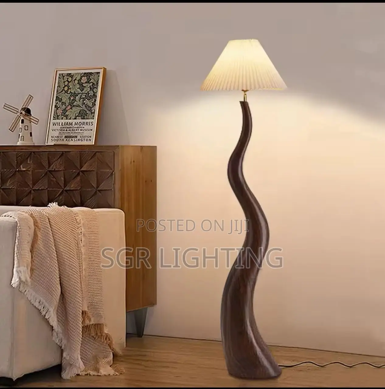 Vintage Living Room Floor Lamp Nordic Mushroom Wood Grain Light Home
