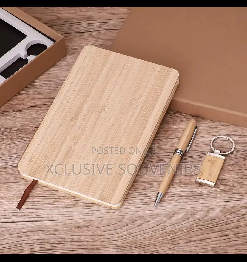 Promotional Bamboo Notebook Gift Set With Keychain and Pen