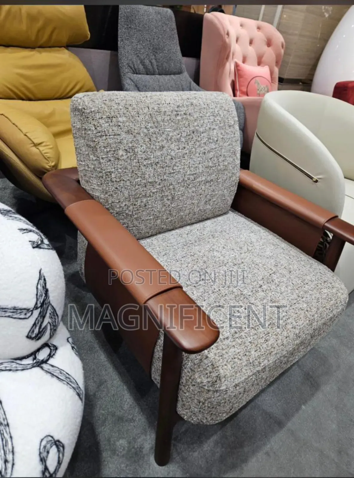 Premium Luxury Fabric Lounge Chair With Wooden Armrest Modern Comfort