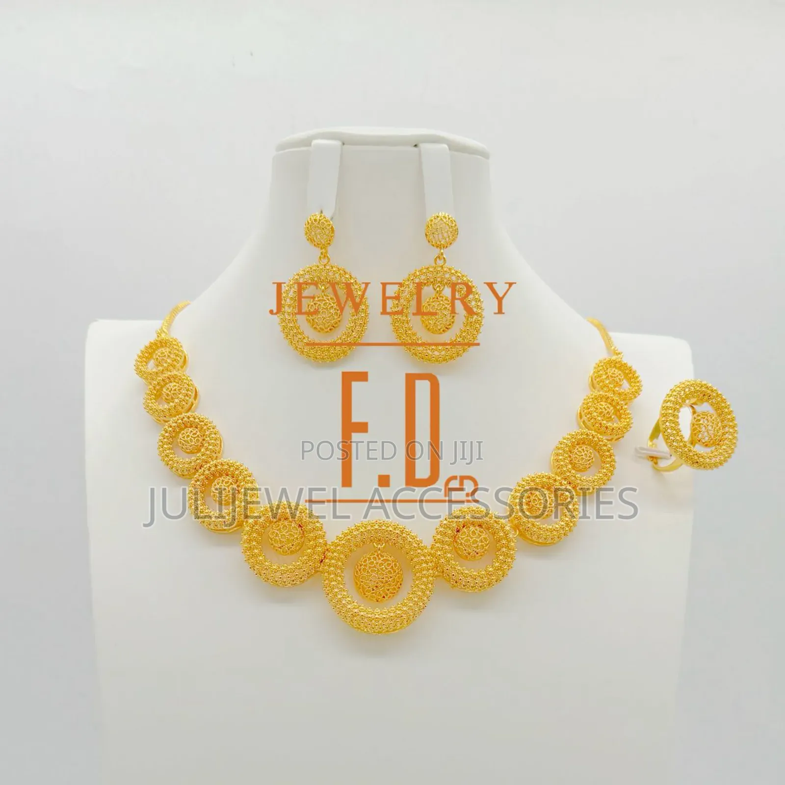 Gold Plated Jewelry Set for Ladies. Necklace, Bangle, Earrings