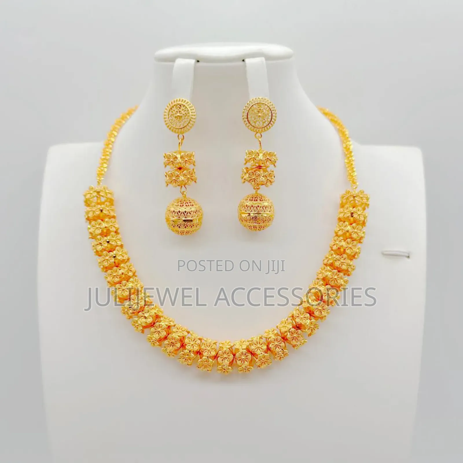 Gold Plated Jewelry Set for Ladies. Necklace, Bangle, Earrings
