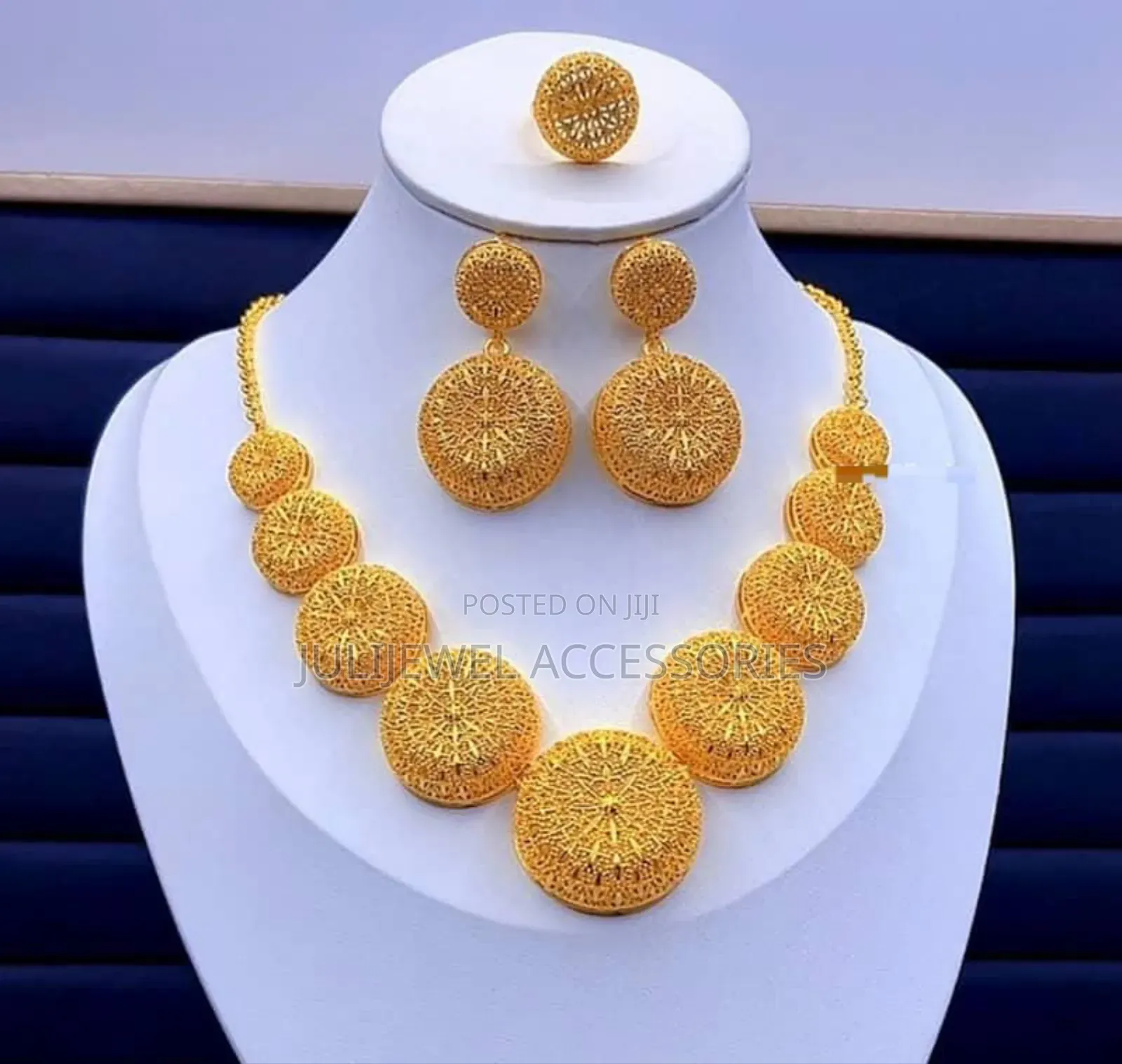 Gold Plated Jewelry Set for Ladies. Necklace, Bangle, Earrings