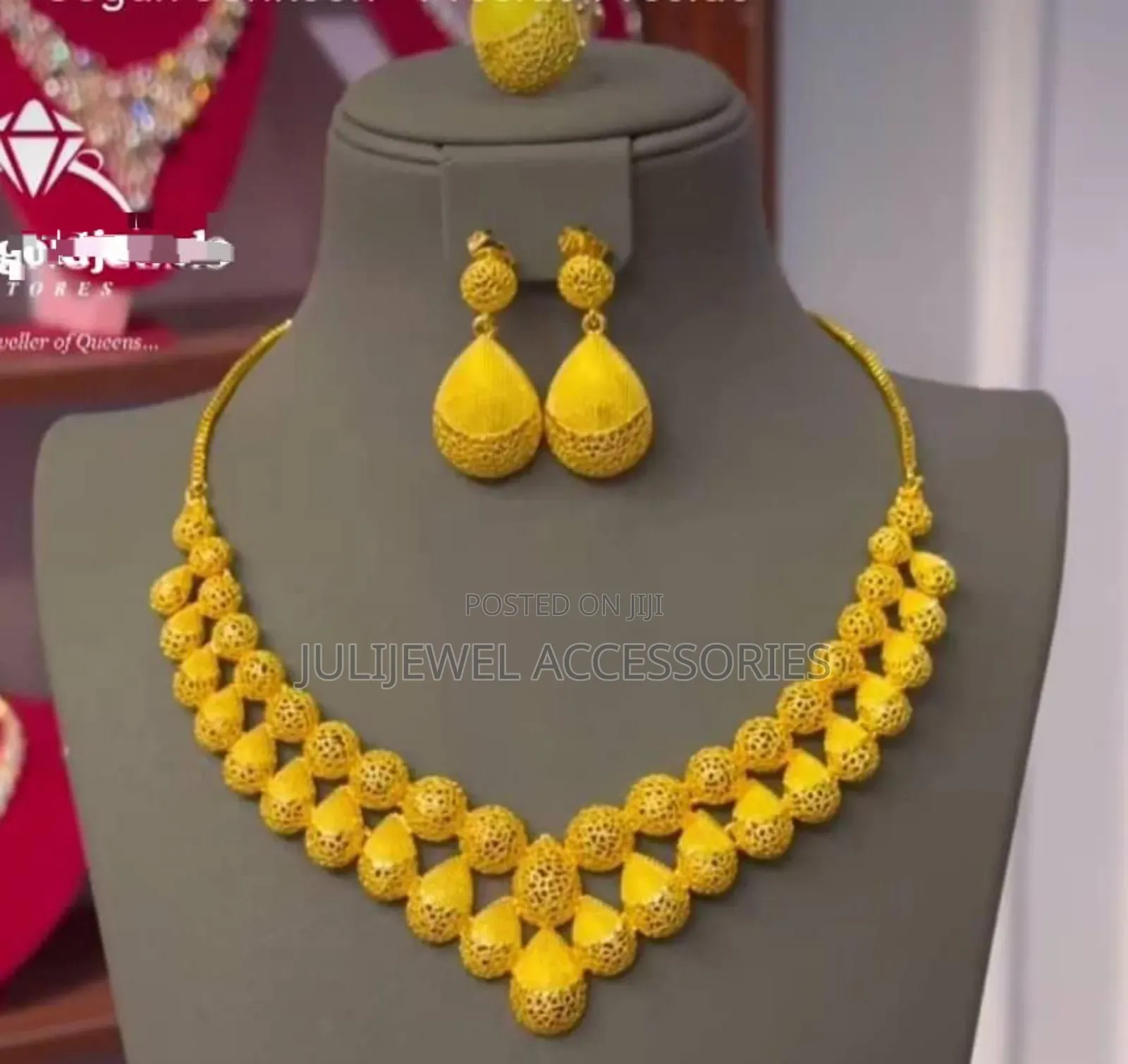 Gold Plated Jewelry Set for Ladies. Necklace, Bangle, Earrings