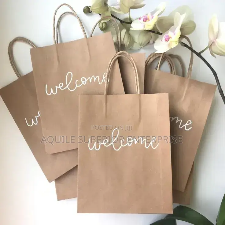 Premium Brown A5 Paper Bag, Craft Handle, Print,110gsm