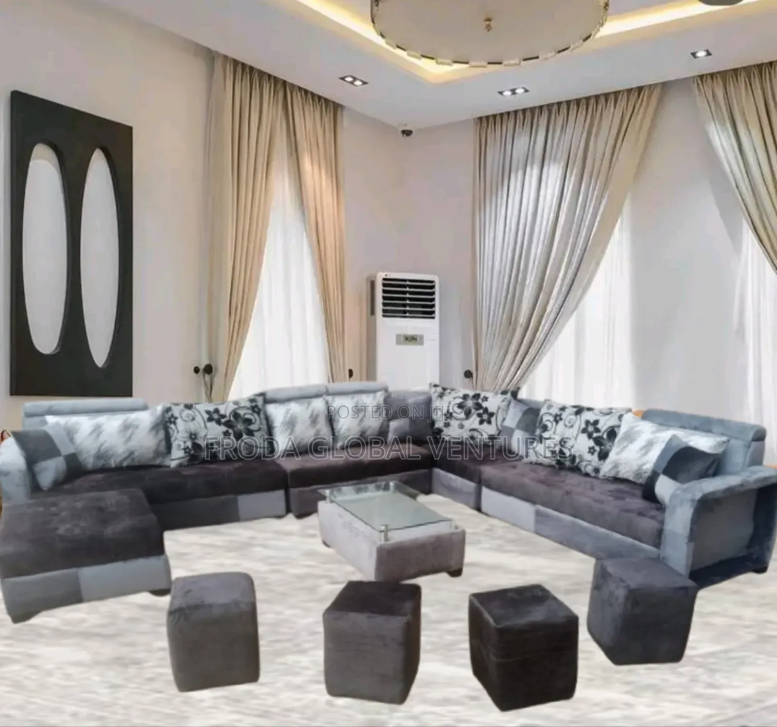 Elegant U-Shape Sofa Set, Table and Stools for Living Rooms