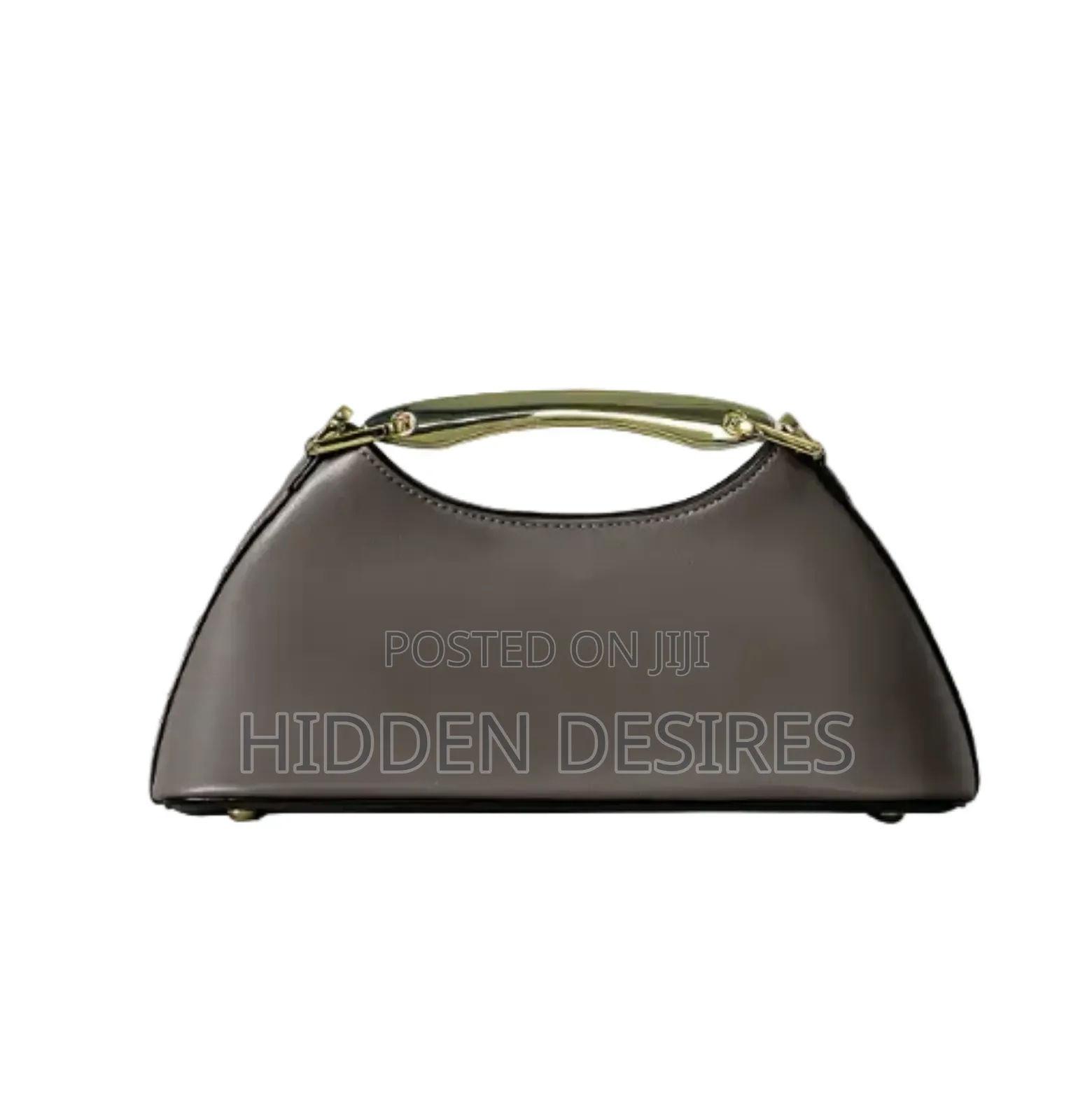 Sleek Half-Moon Top Handle Bag With Metallic Accent- Gray