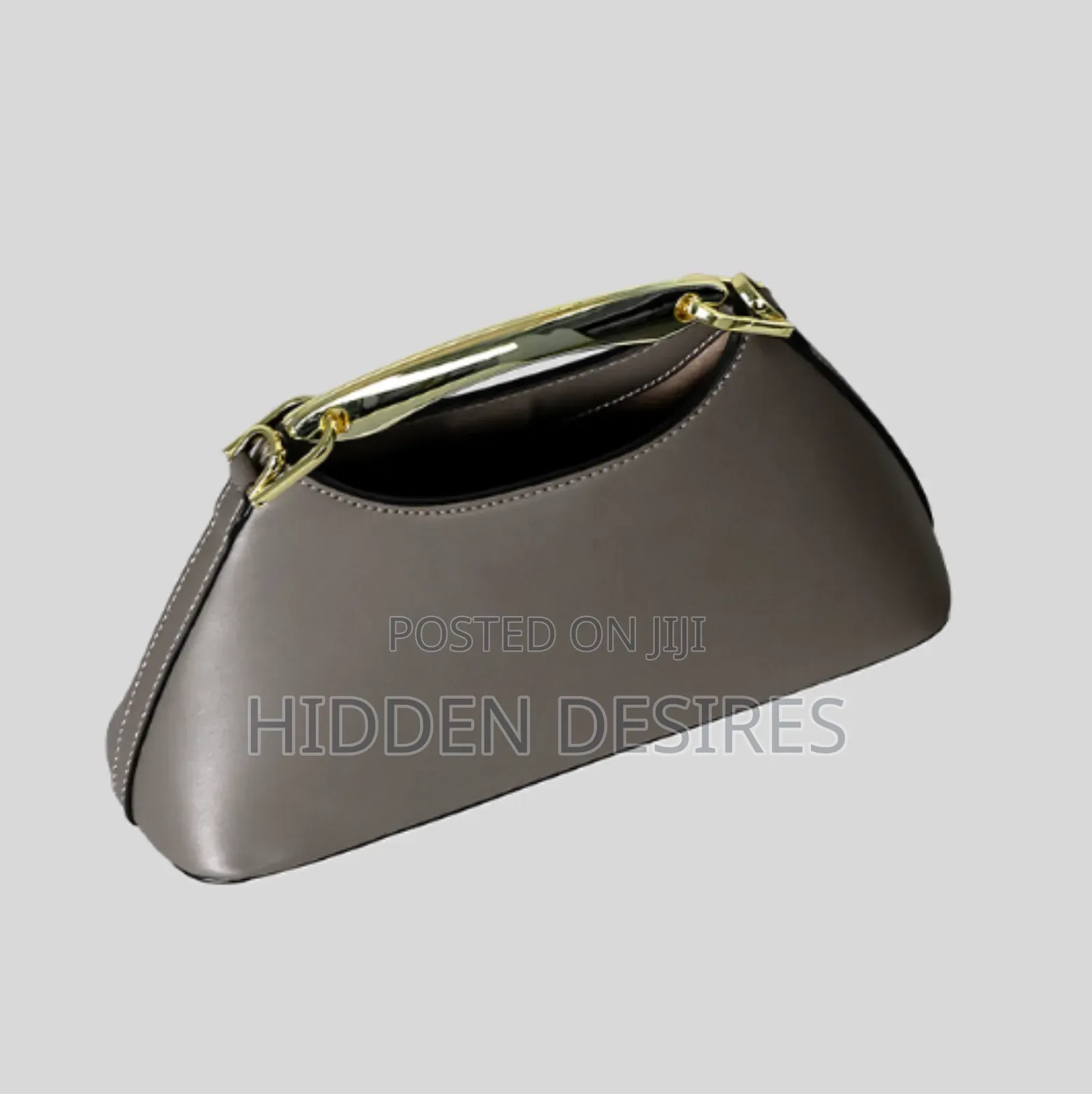 Sleek Half-Moon Top Handle Bag With Metallic Accent- Gray