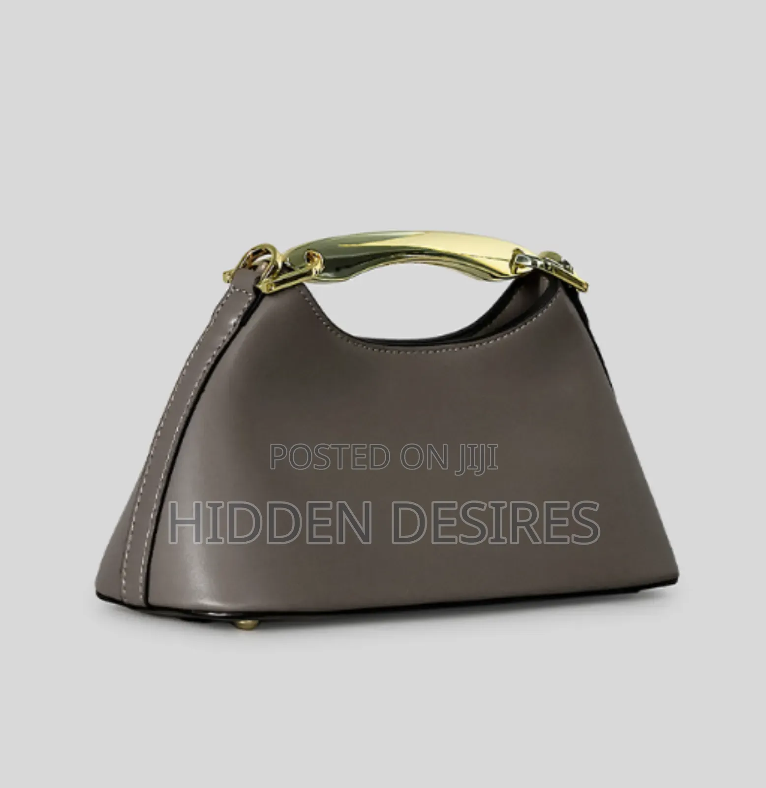 Sleek Half-Moon Top Handle Bag With Metallic Accent- Gray