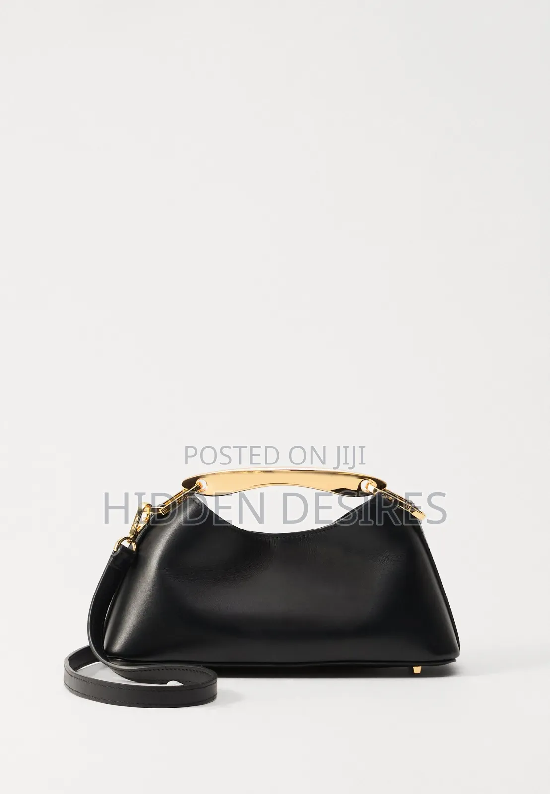 Sleek Half-Moon Top Handle Bag With Metallic Accent- Black