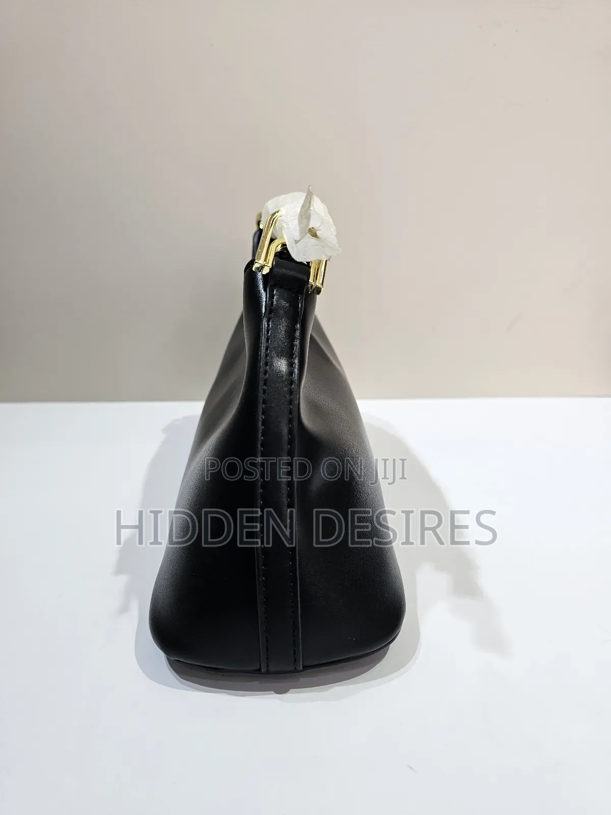 Sleek Half-Moon Top Handle Bag With Metallic Accent- Black