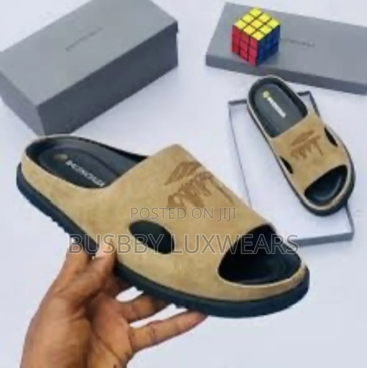 Balenciaga Biege Suede Slides for Men