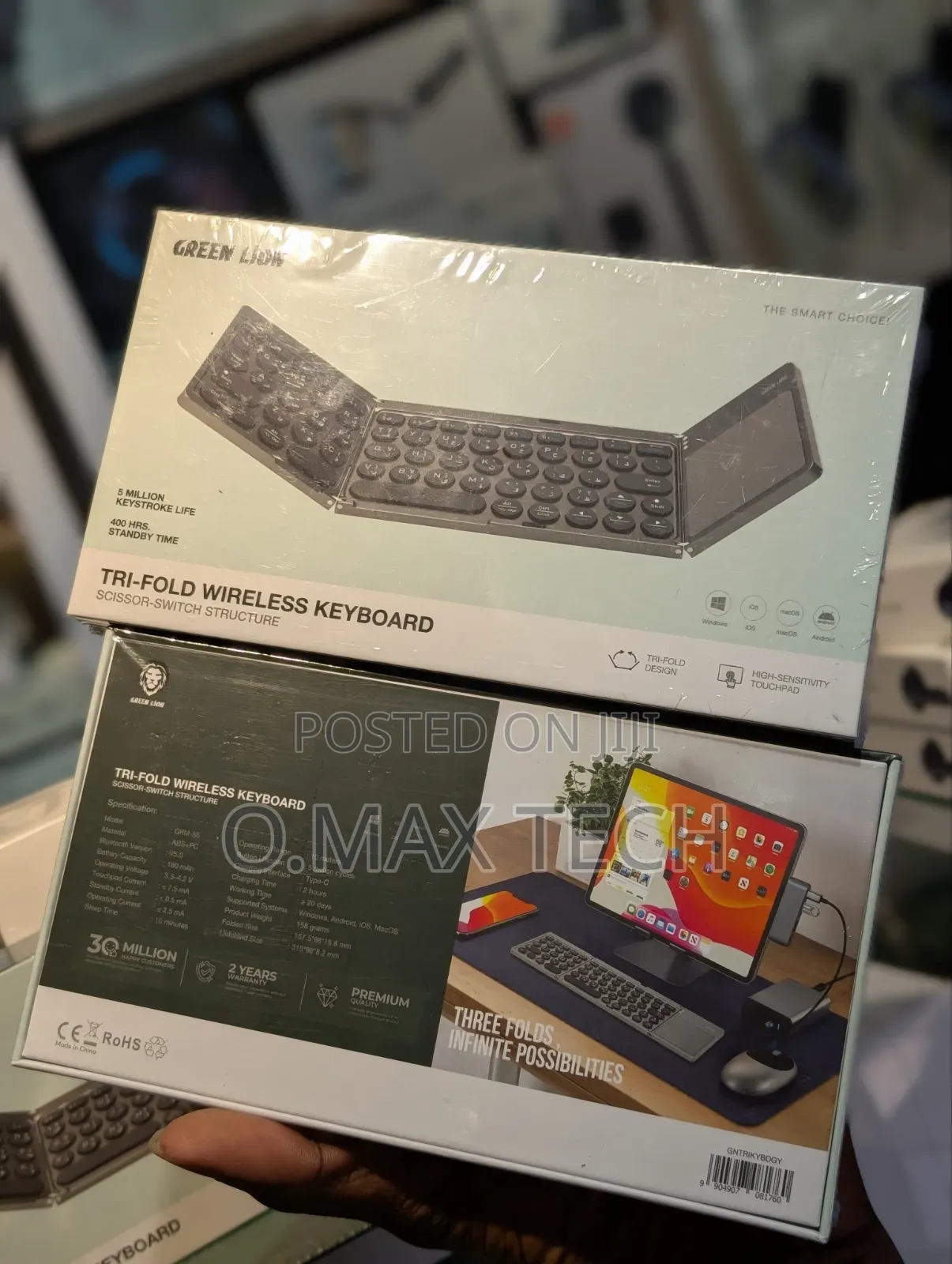 Green Lion Tri-Fold Wireless Keyboard Scissor-Switch Structure - Gray