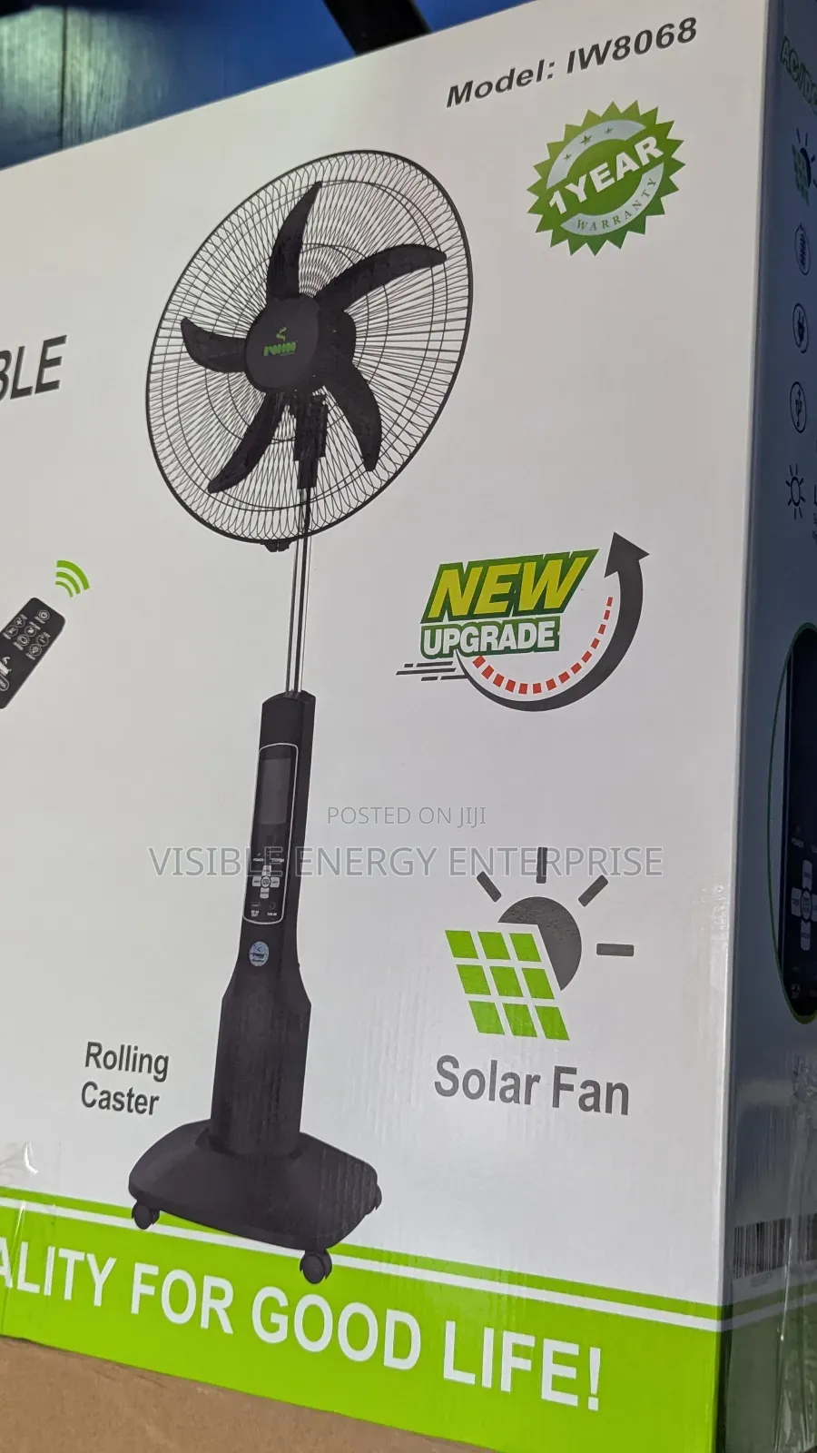 Iwin 18-Inch Rechargeable Solar Stand Fan (Model Iw8068)