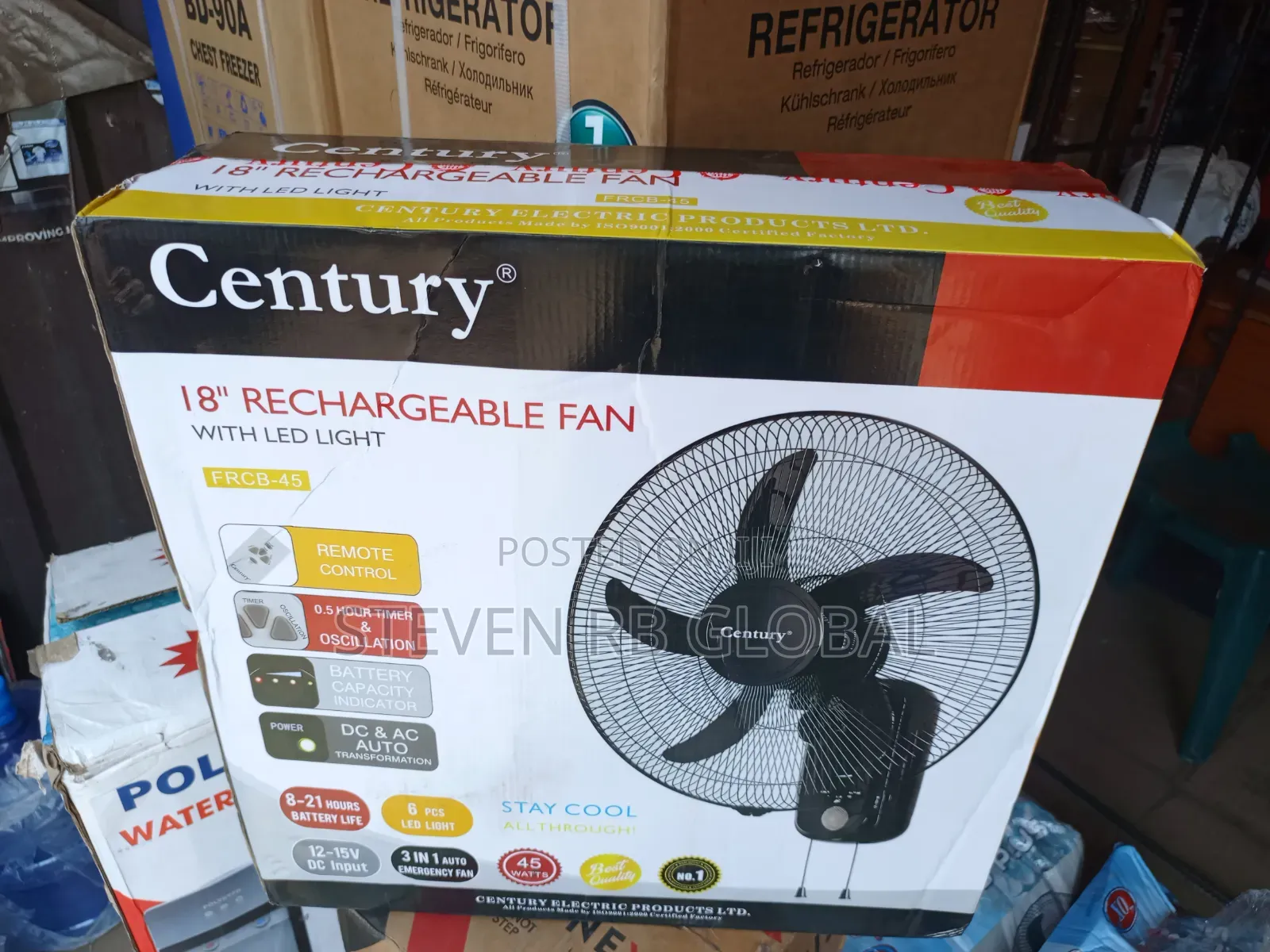 Century 18-Inch Rechargeable Wall Fan With Remote | FRCB-45