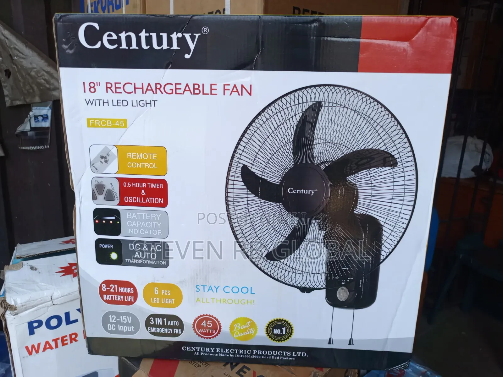 Century 18-Inch Rechargeable Wall Fan With Remote | FRCB-45