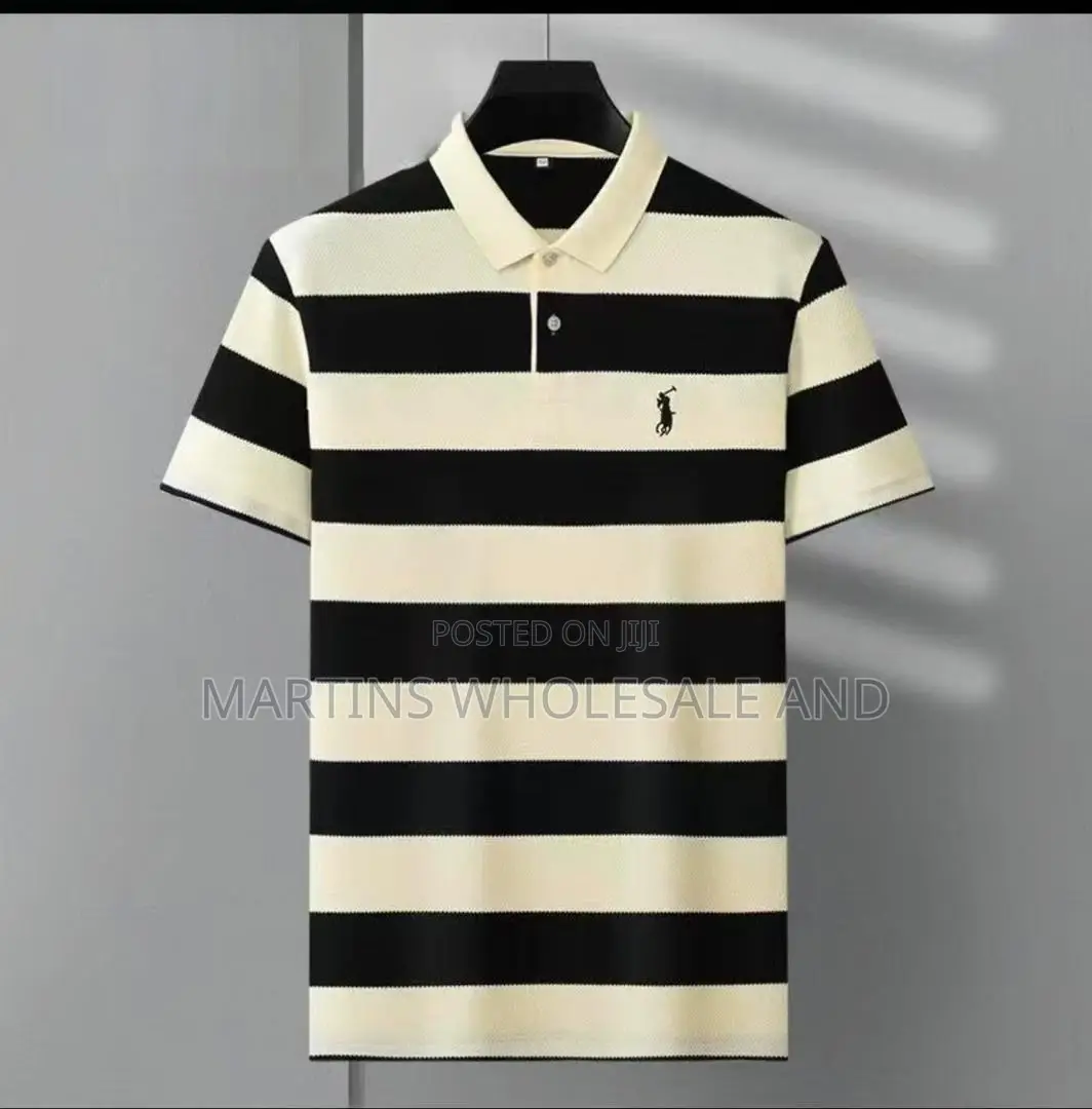 A Men's Striped, Short-Sleeve Polo Shirt