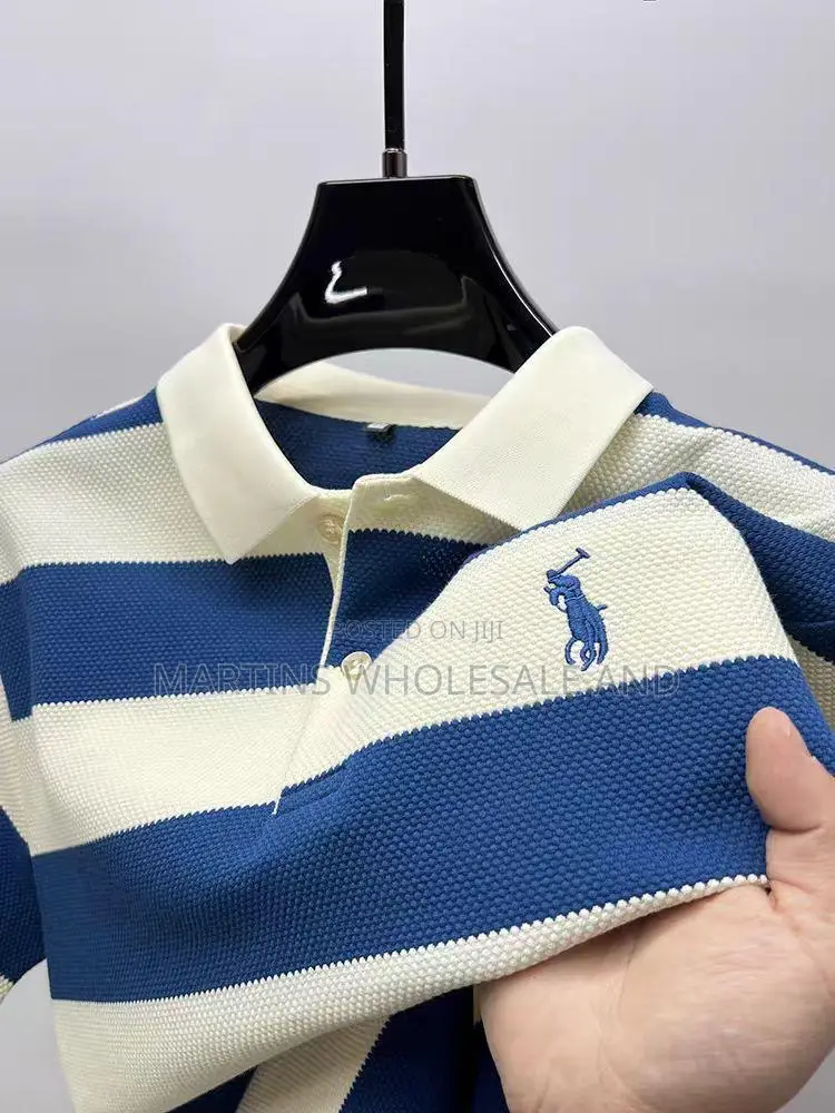 A Men's Striped, Short-Sleeve Polo Shirt