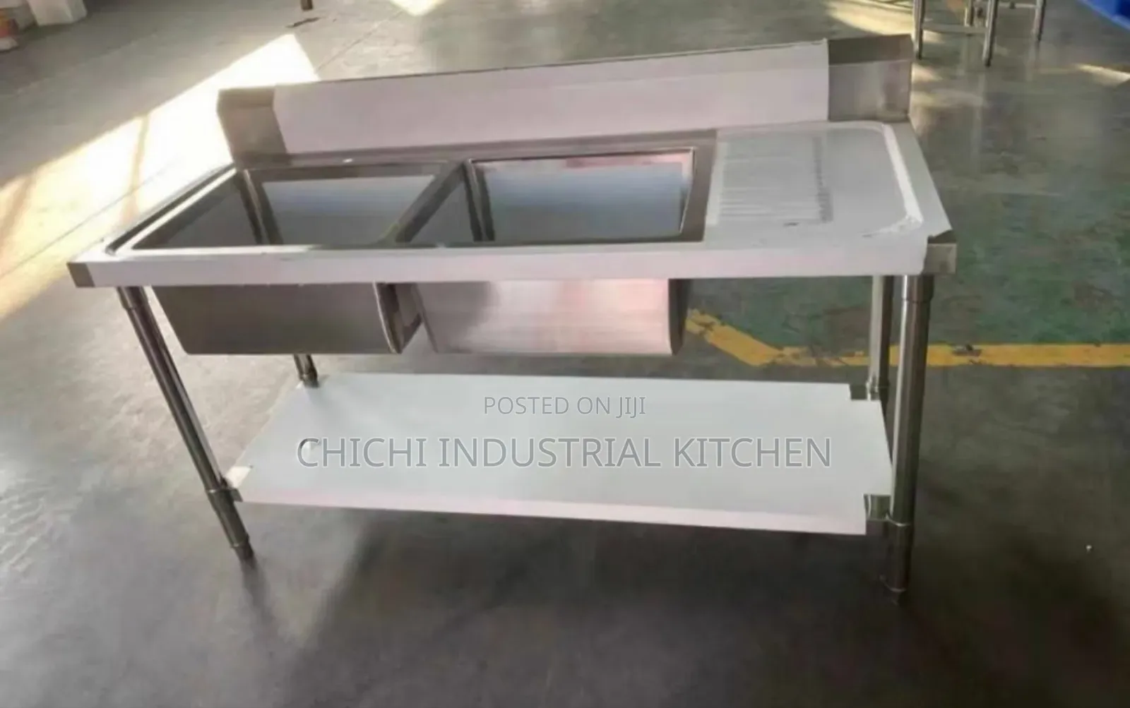 Double Bowl Sink With Side and Under Shelf