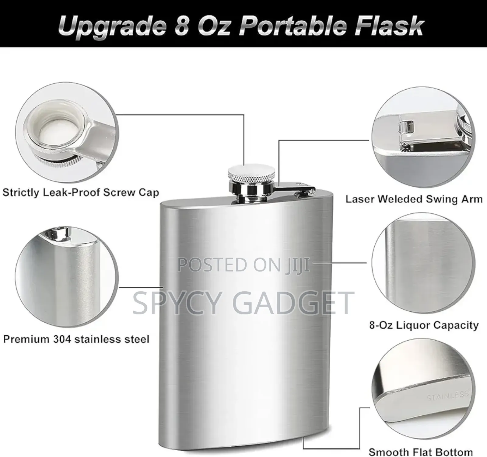 8oz Stainless Steel Liquor Hip Flask Screw Cap