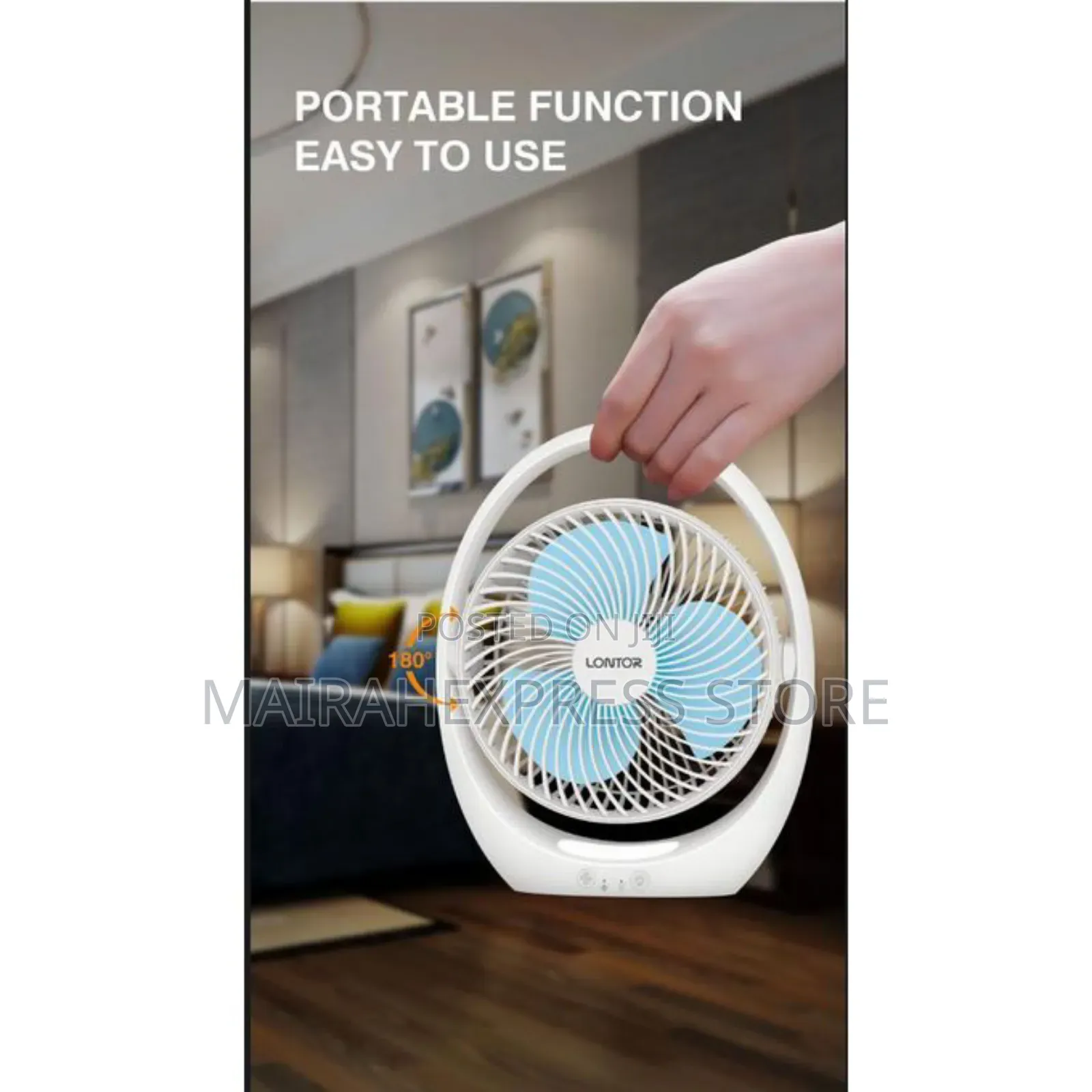 7" Lontor Rechargeable Mini Fan (Model CTL-Mf030-7).
