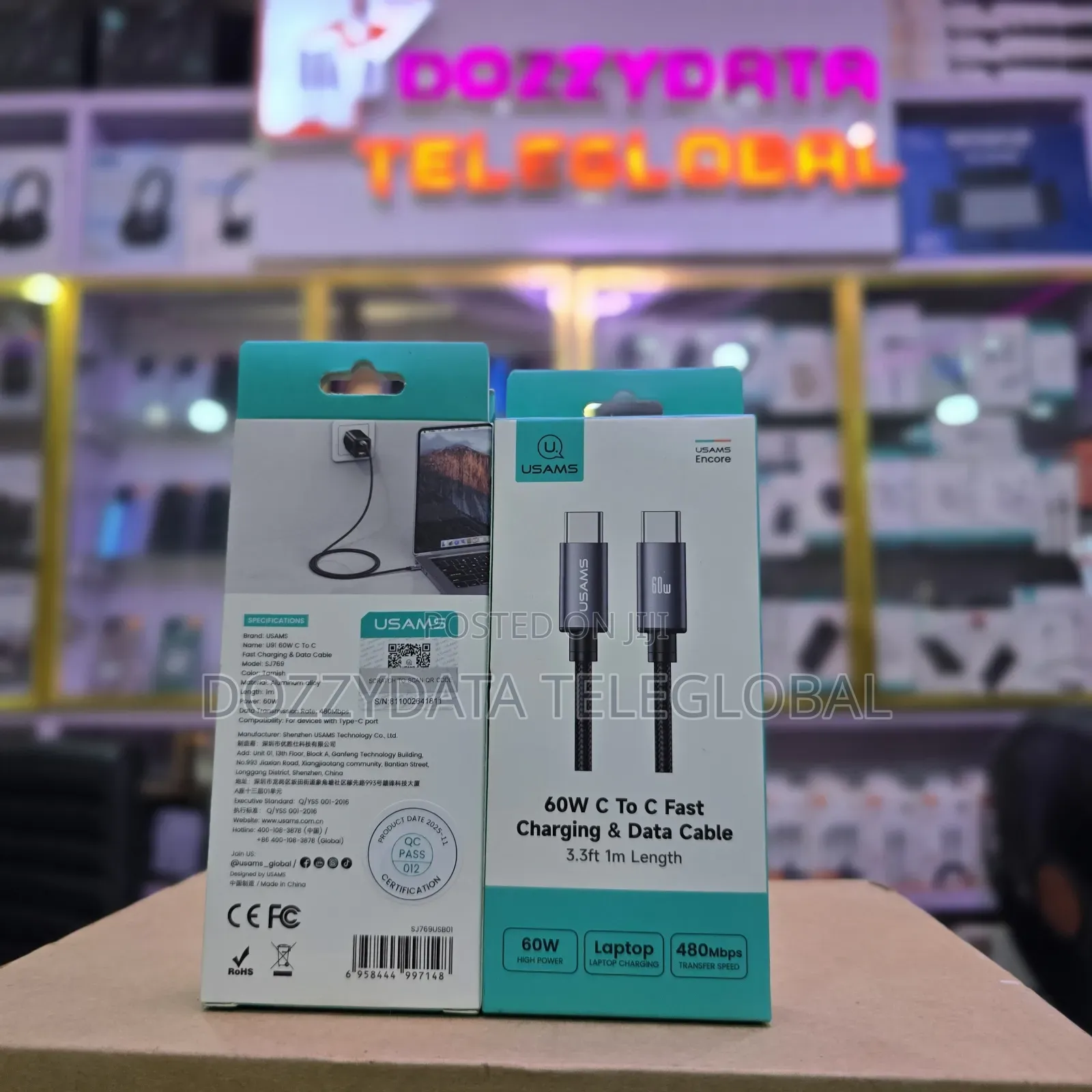 Usams Encore 60w Type C to Type C Fast Charging and Data Cable 3.3ft