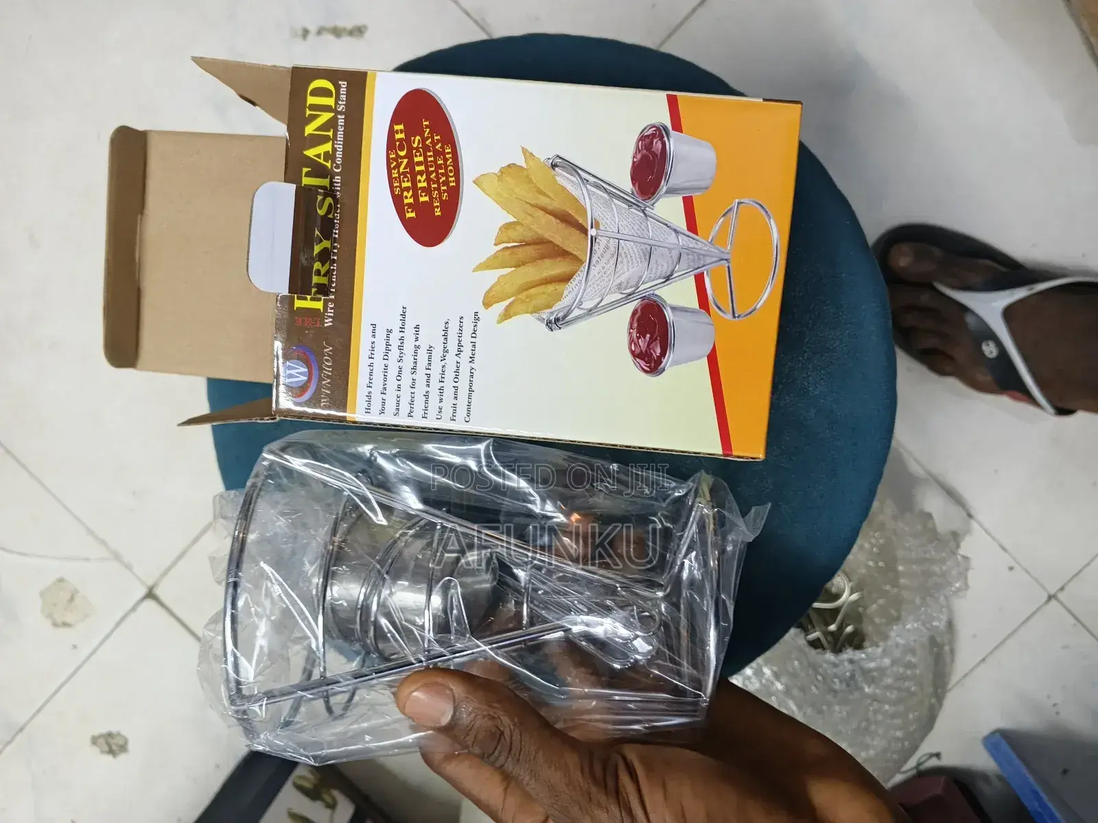 Stainless Steel Chips French Fries Basket With Sauce Bowl