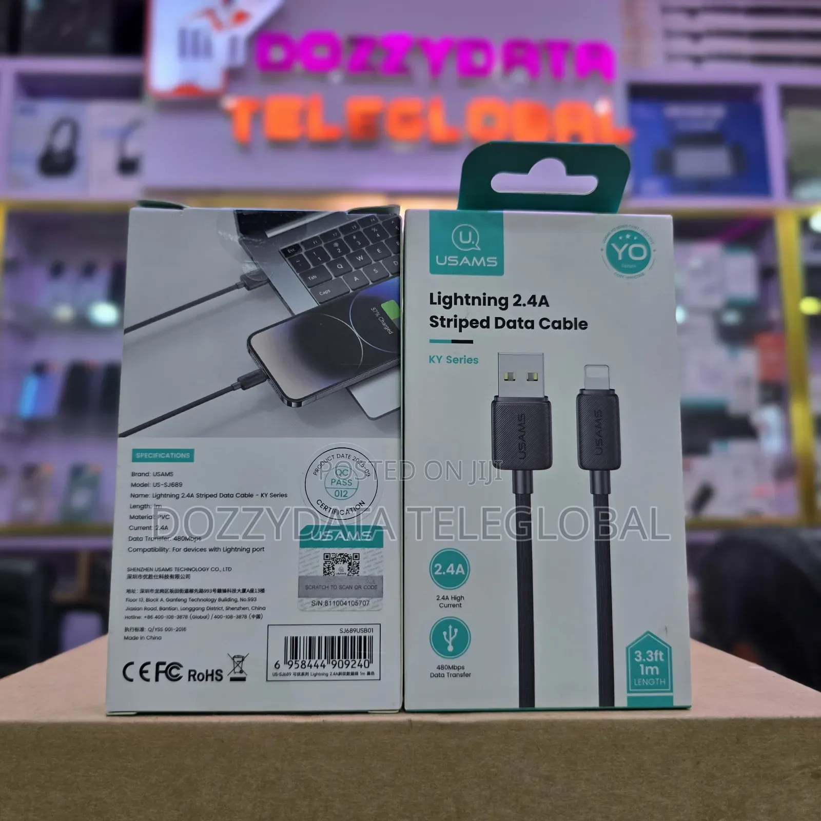 Usams 3.3ft 1m Length Lightning 2.4a Striped Data Cable (Ky Series)