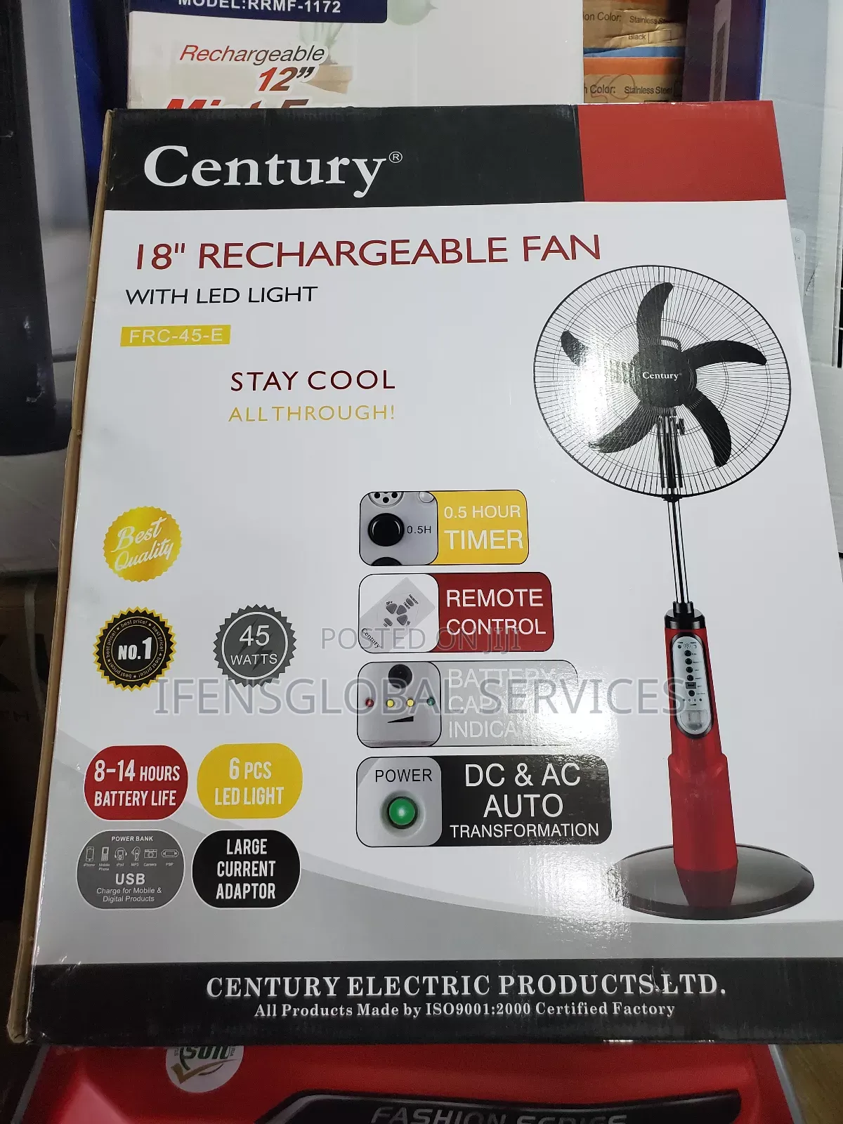 18" Century Rechargeable Fan