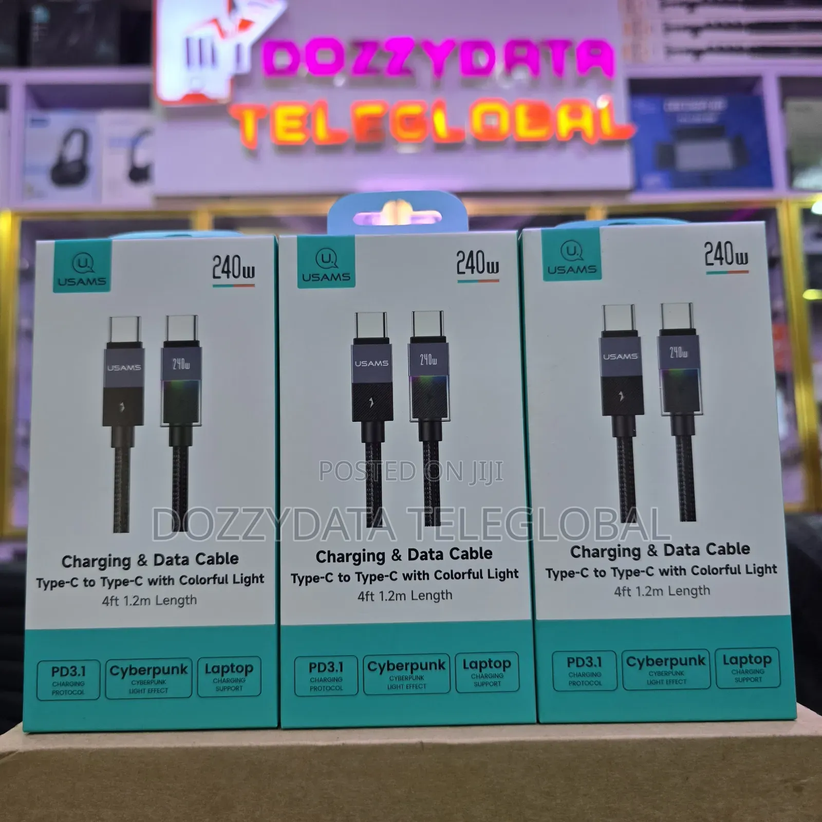 Usams 240w Type-C to Type-C Cable With Colourful Light (Model Sj777)