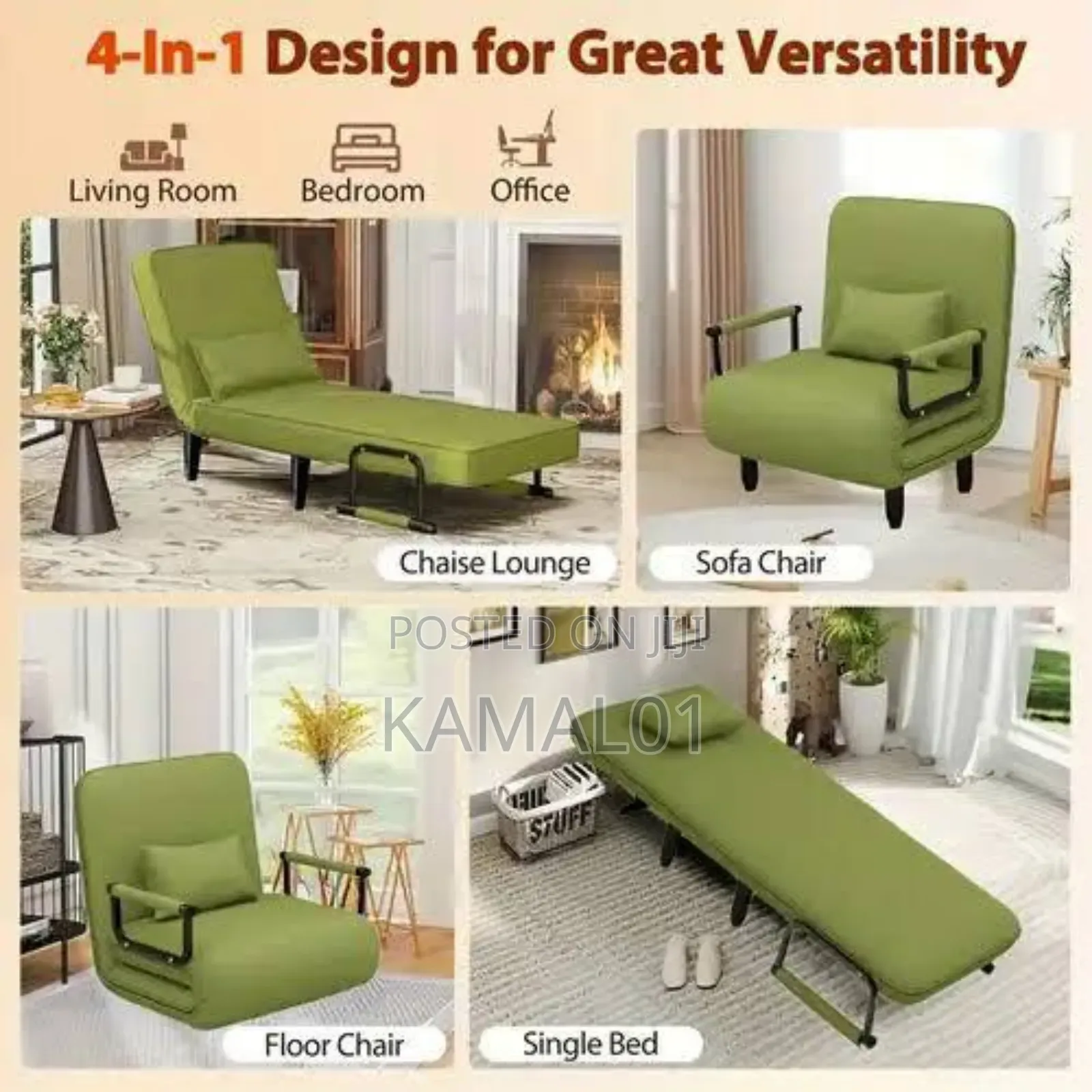 4 in 1 Single Bed Convertible Adult Armchair, Sofa Bed Armchair