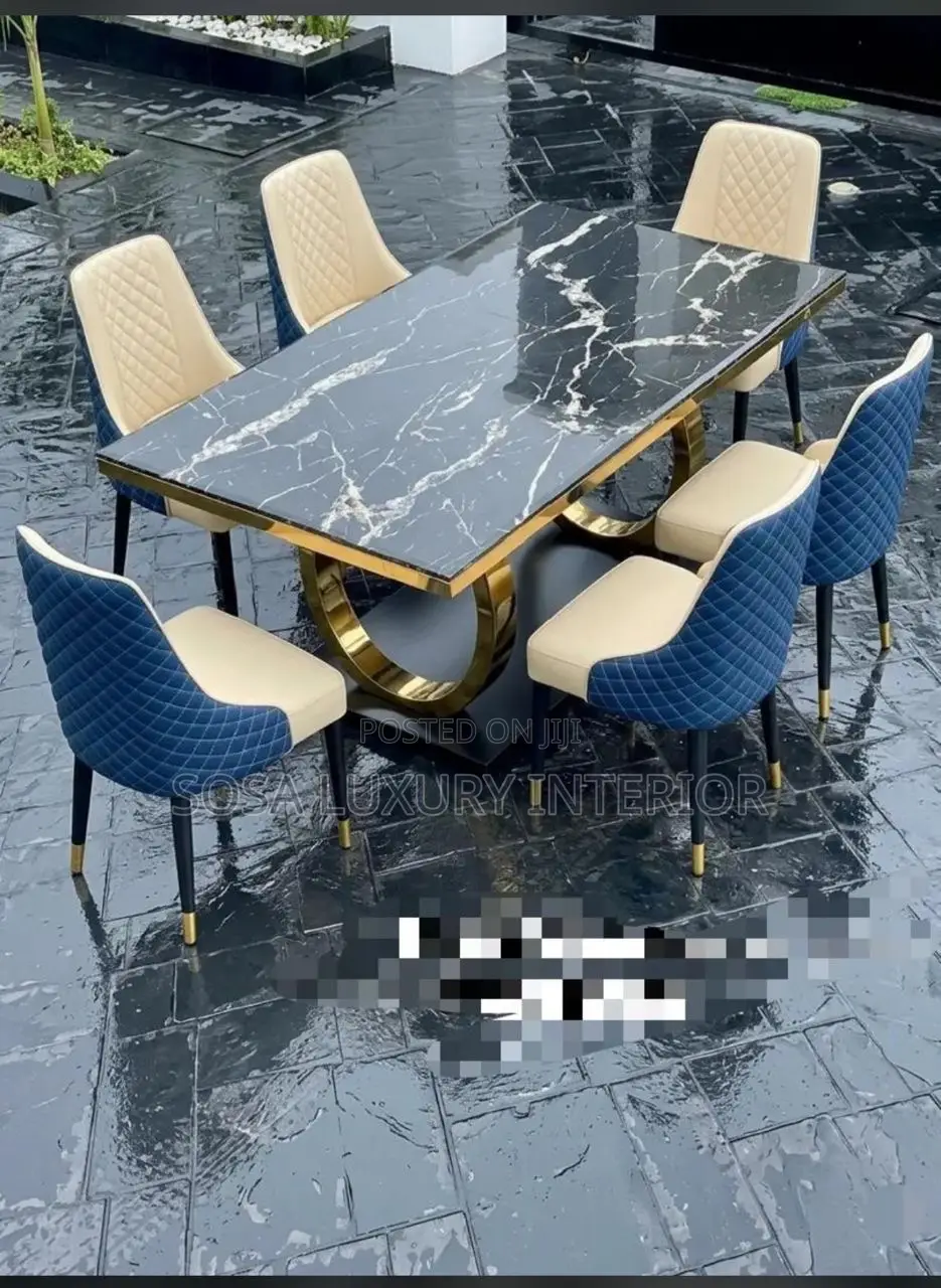 Premium Black Marble Dining Table Set