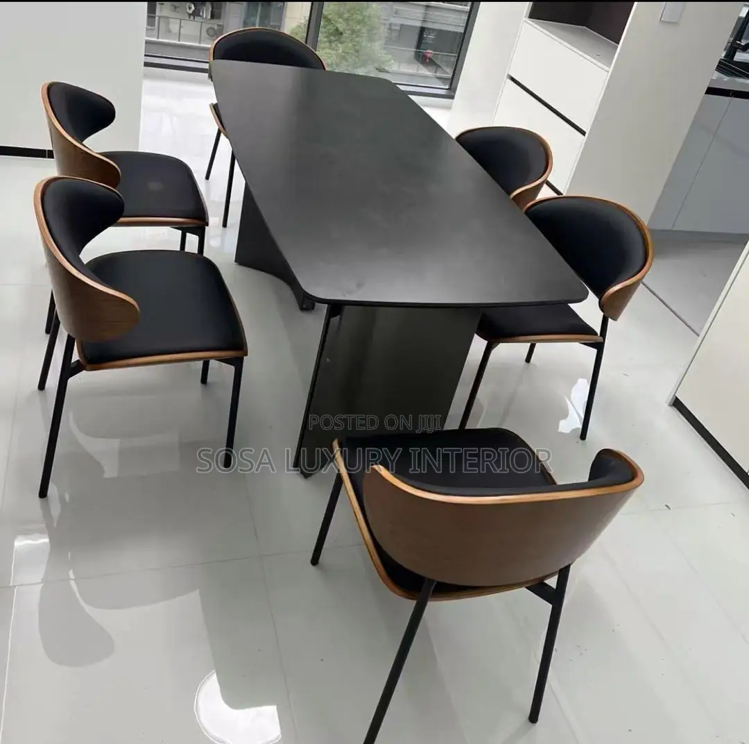 Premium Black Dining Table Set With Wood Accent Chairs