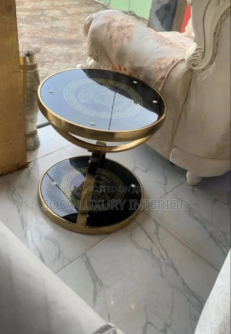Premium Black and Gold Round Side Table