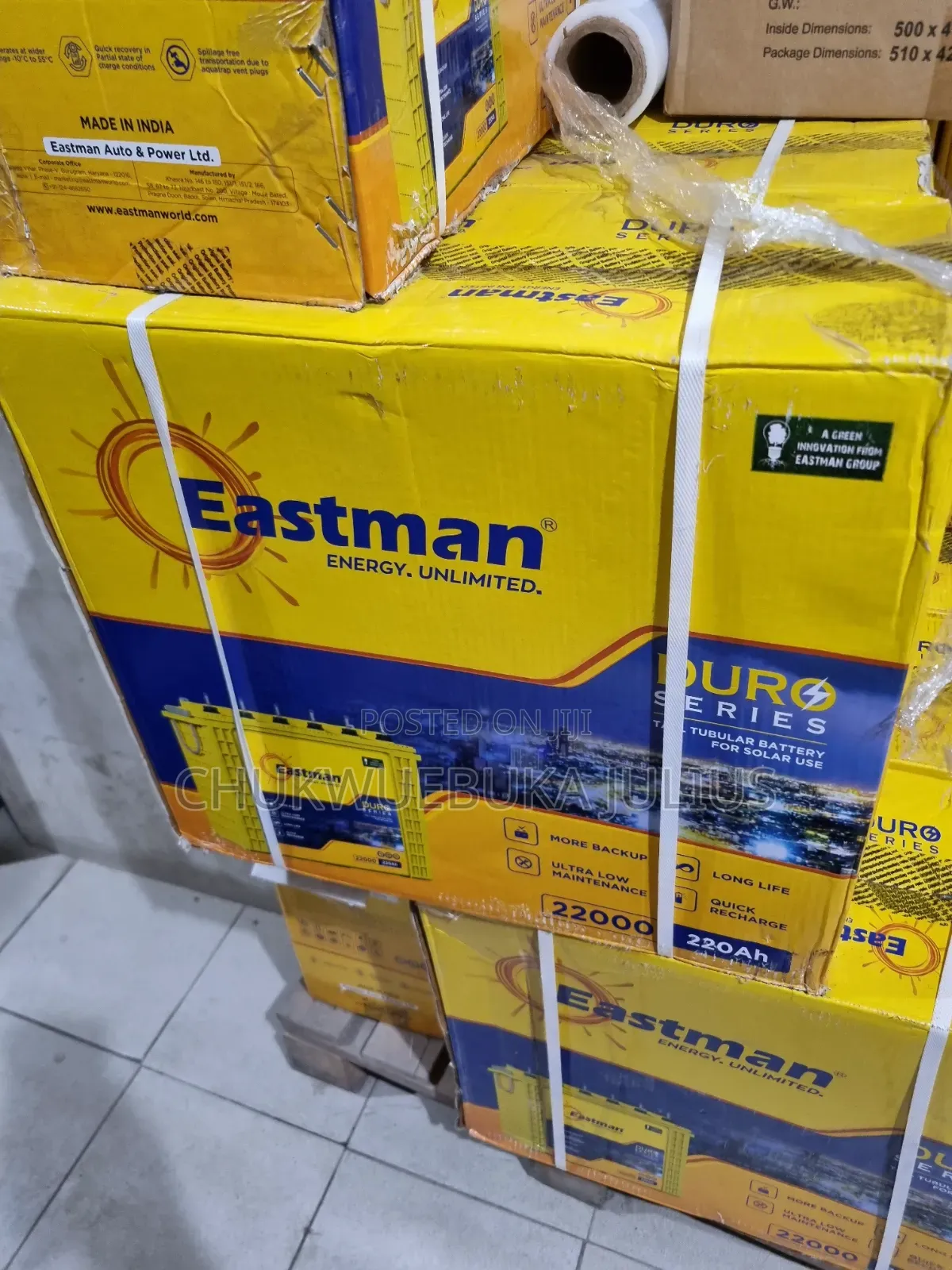 Brand New Eastman 220ah 12v Tall Tubular Battery - Duro Series 22000