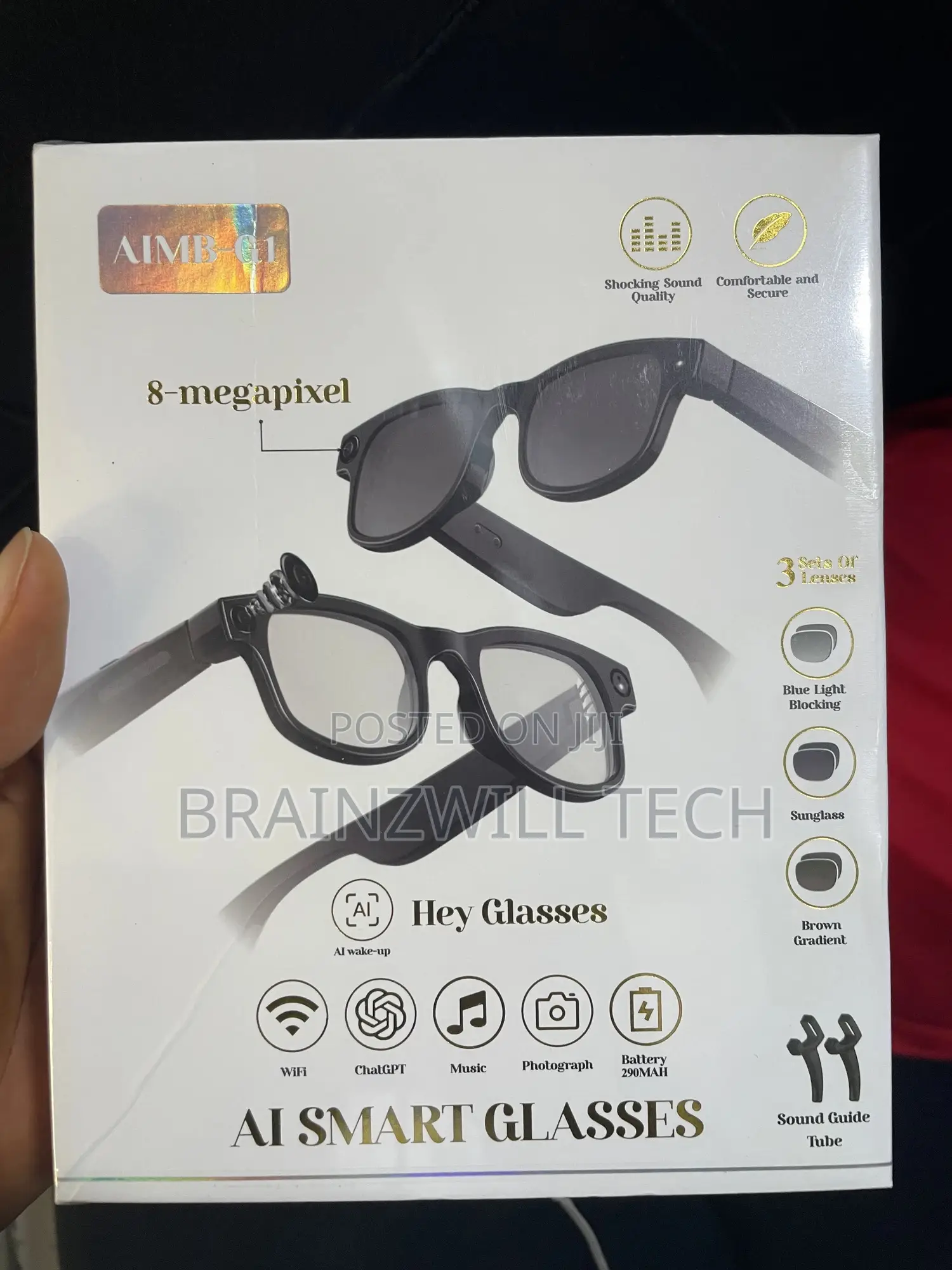 Aimb-g1 Ai Smart Glasses | 8mp, Chat Gpt, Wi-fi, Music, Photograph