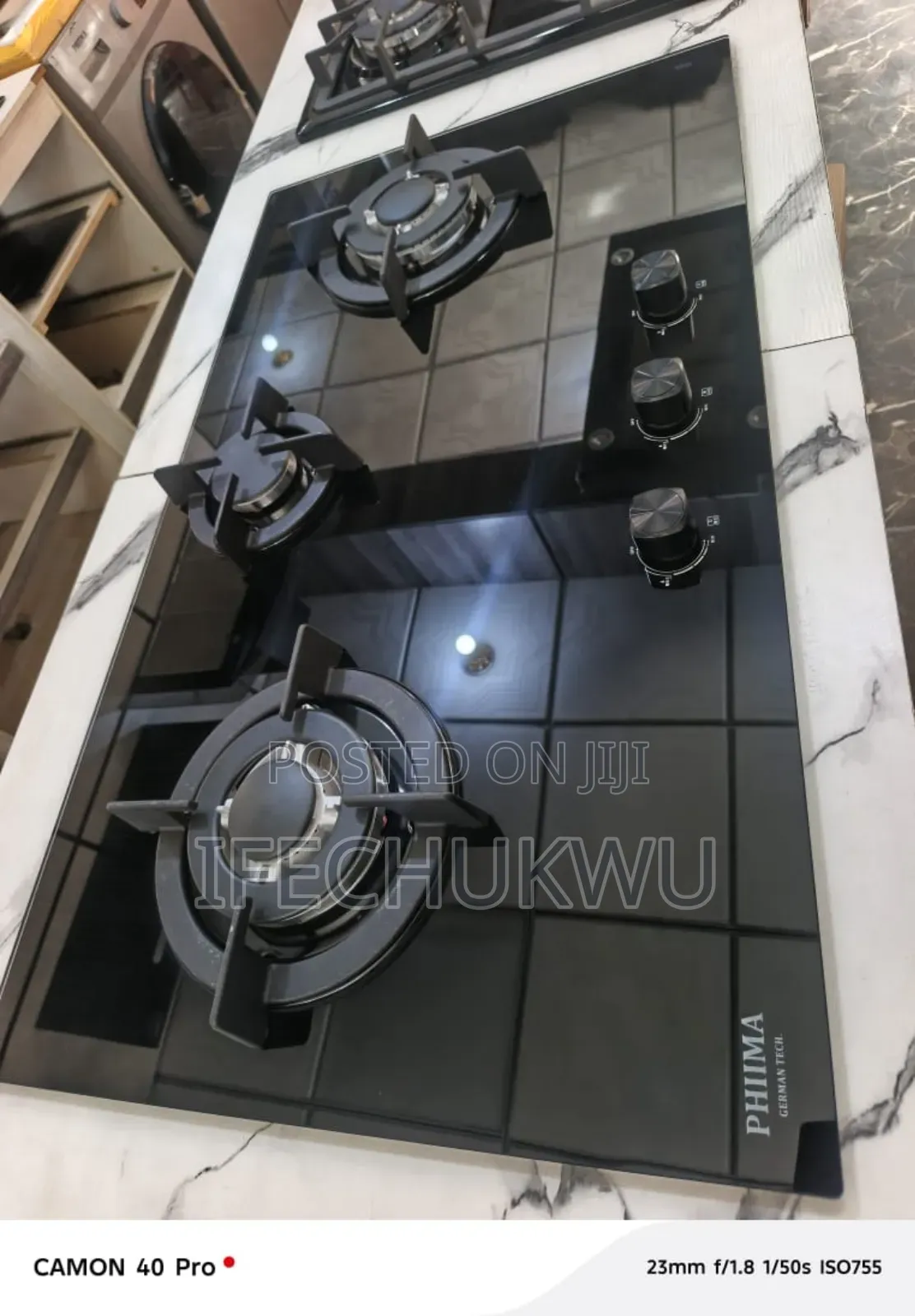Original Phiima 90cm Built-in Luxury 3 Burners Gas Cooker Hob Copper