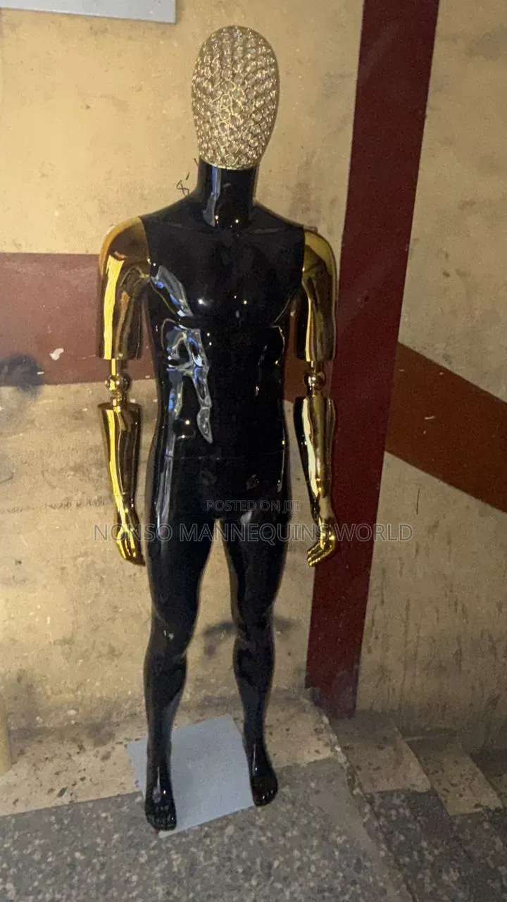 Black and Gold Male Mannequin With Basket Head and Movabl Hands