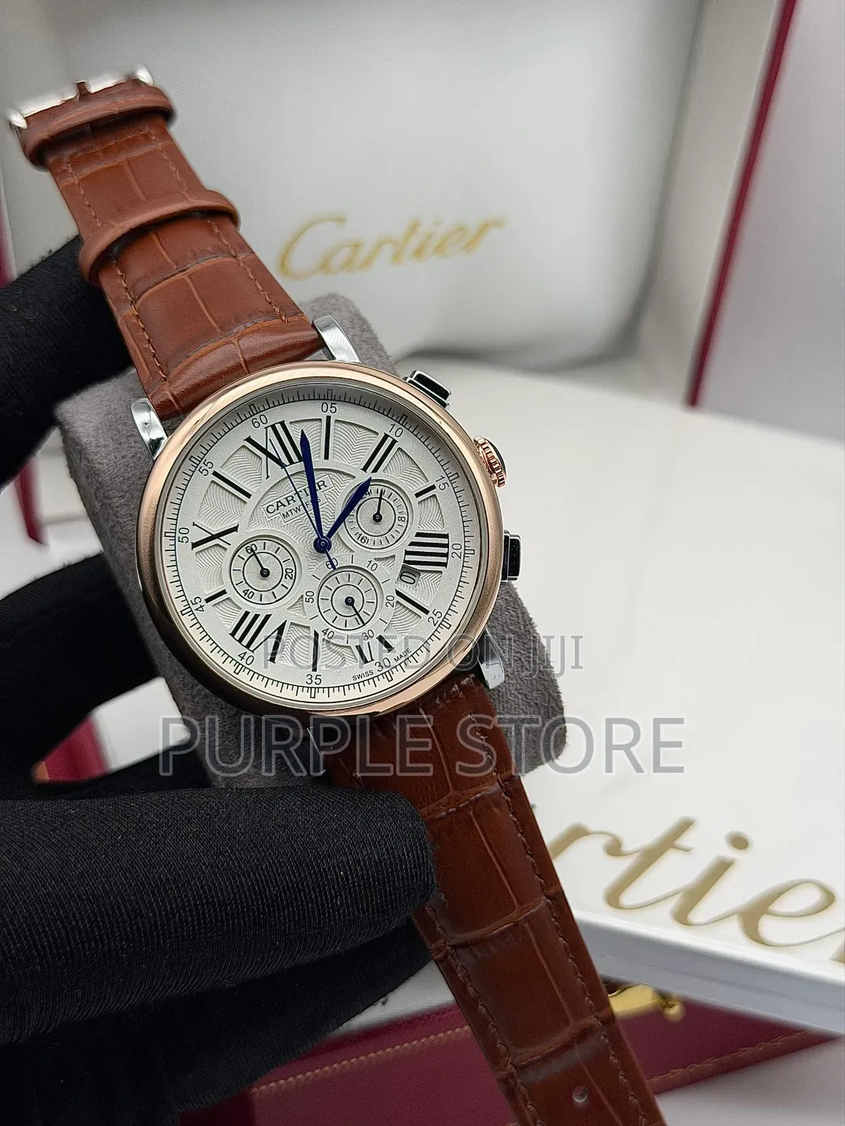 Cartier Functional Chronograph Leather Watches in "Black and Brown" 